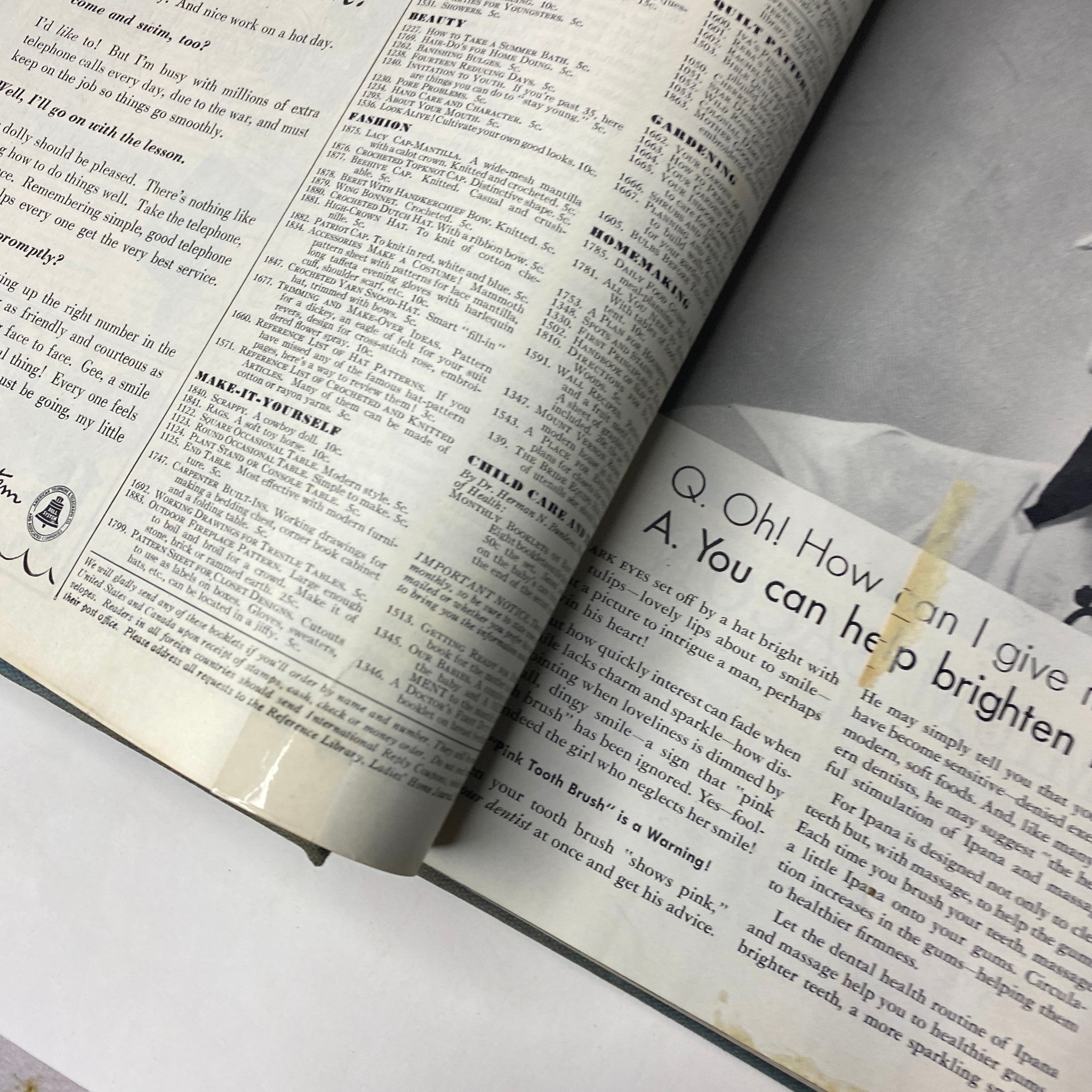 Interior page from Ladies' Home Journal Library Bound Magazine 1942, displaying a Q&A format with beauty and health advice, showcasing vintage magazine style.