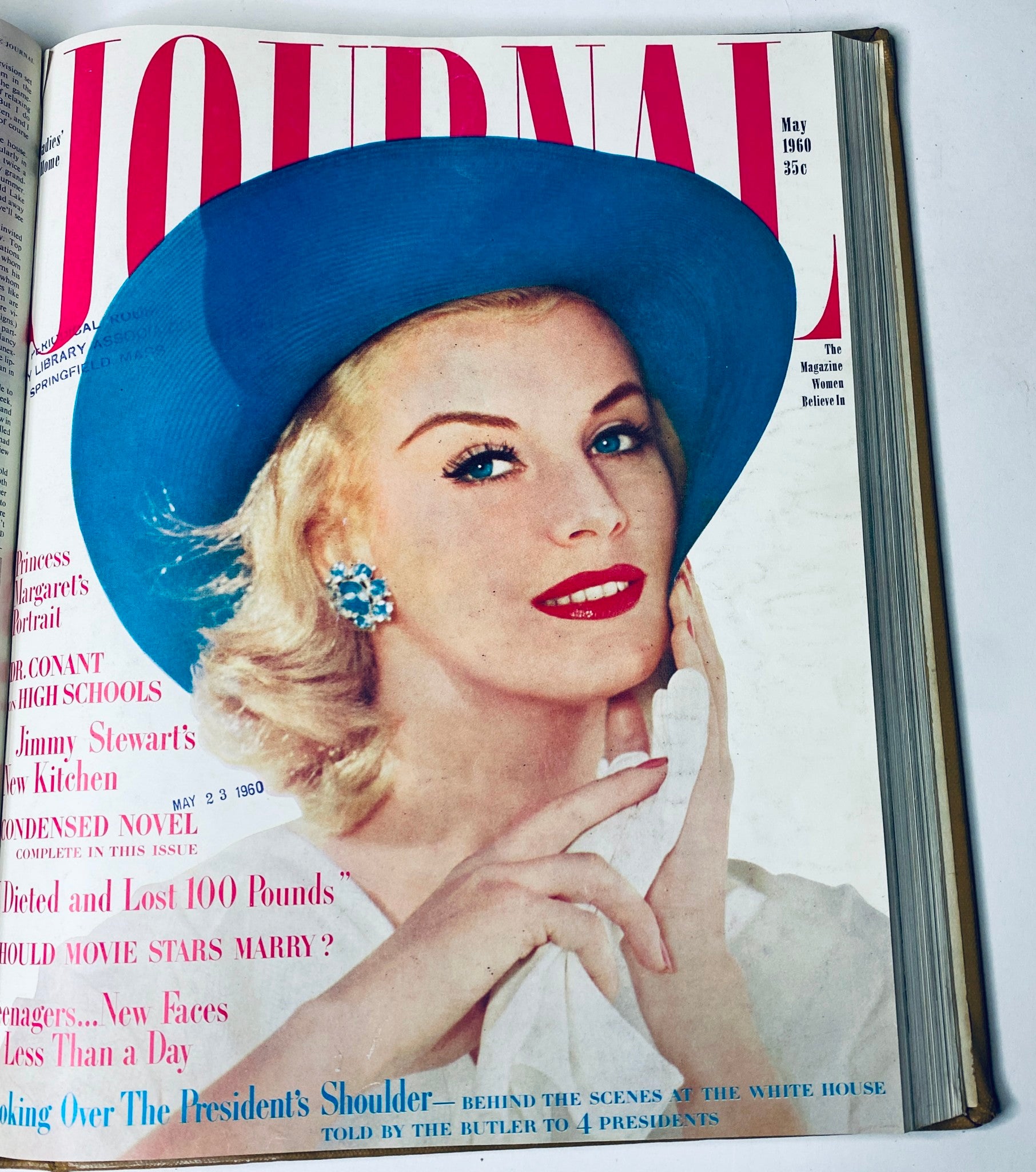 Ladies' Home Journal Bound Magazine 1960 cover featuring a woman in a blue hat with red lips, presenting the May issue.