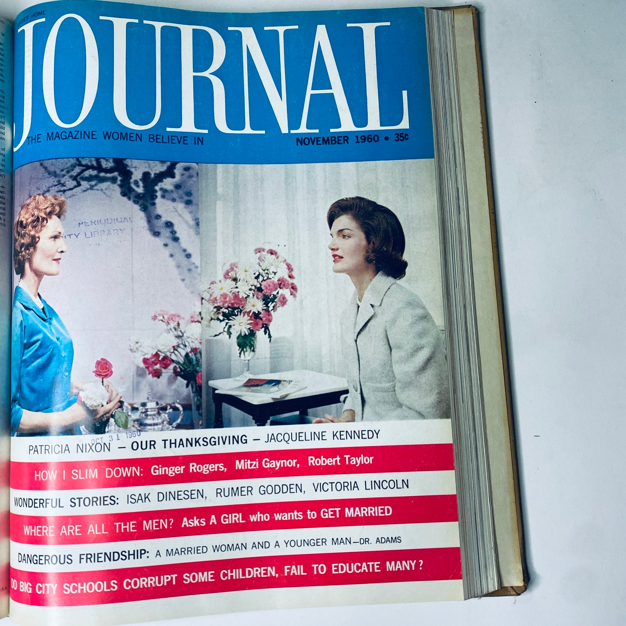 Ladies' Home Journal Library Bound Magazine 1960 - Cover of November issue featuring articles and images related to women's interests, including Thanksgiving and fashion.