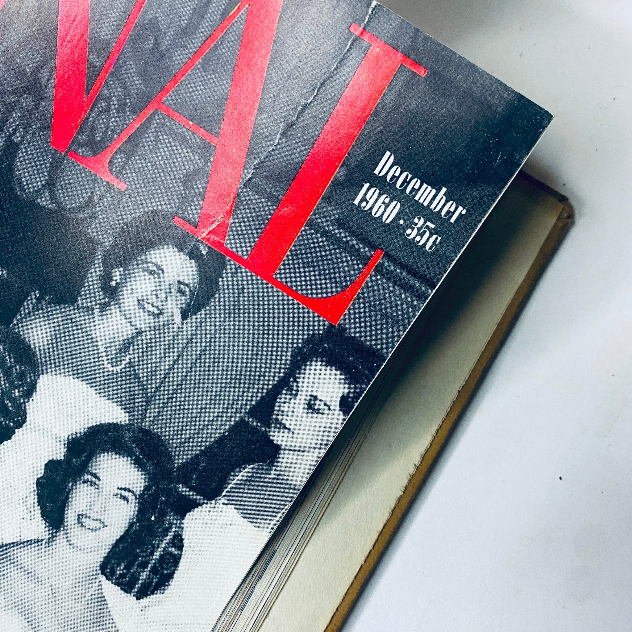Ladies' Home Journal Library Bound Magazine 1960 - Close-up of December issue cover displaying the title and a black and white image of debutantes.
