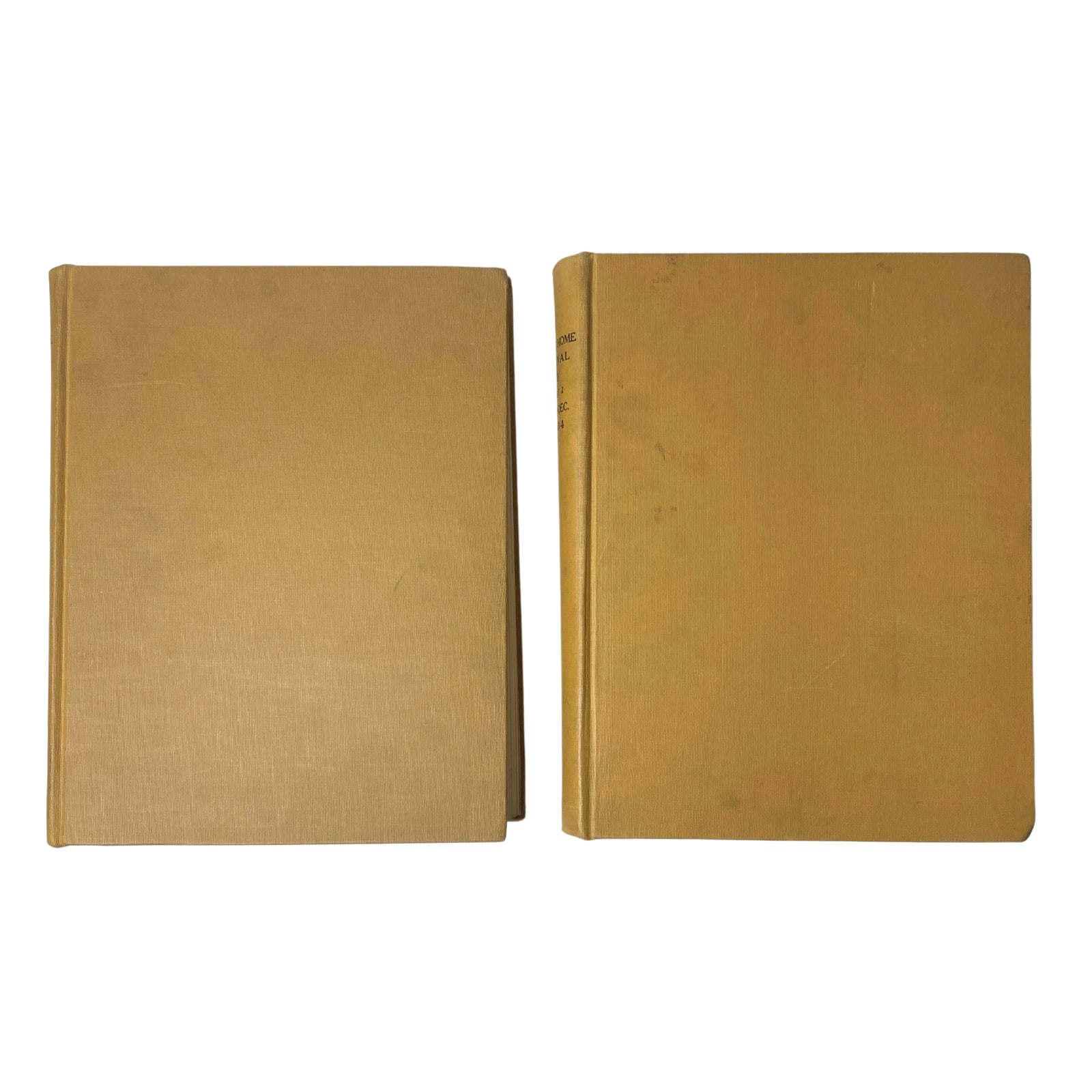 Side view of two volumes of the Ladies' Home Journal Bound Magazine 1954, displaying the plain gold covers.