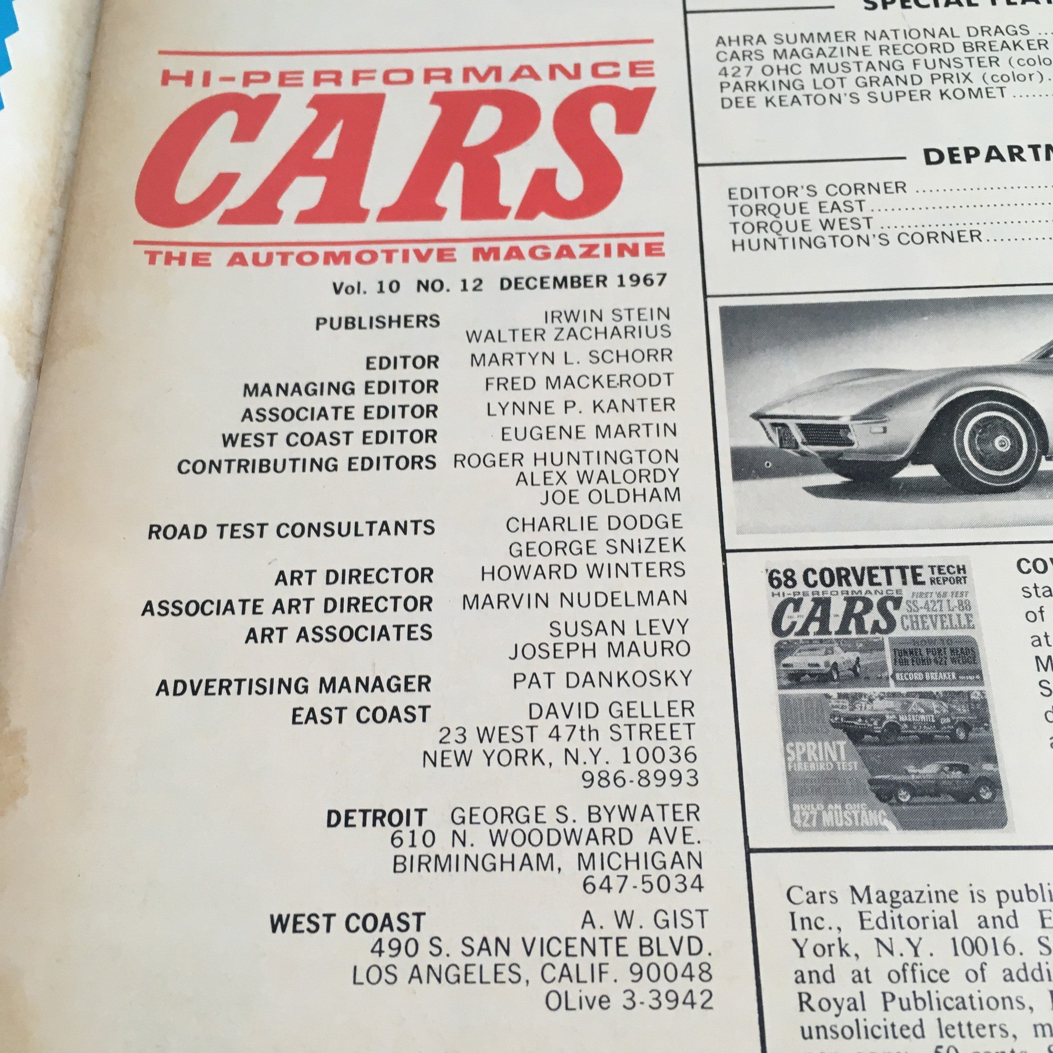 Cars Automotive Magazine December 1967 Tunnel Port Heads 427 Wedge, No Label