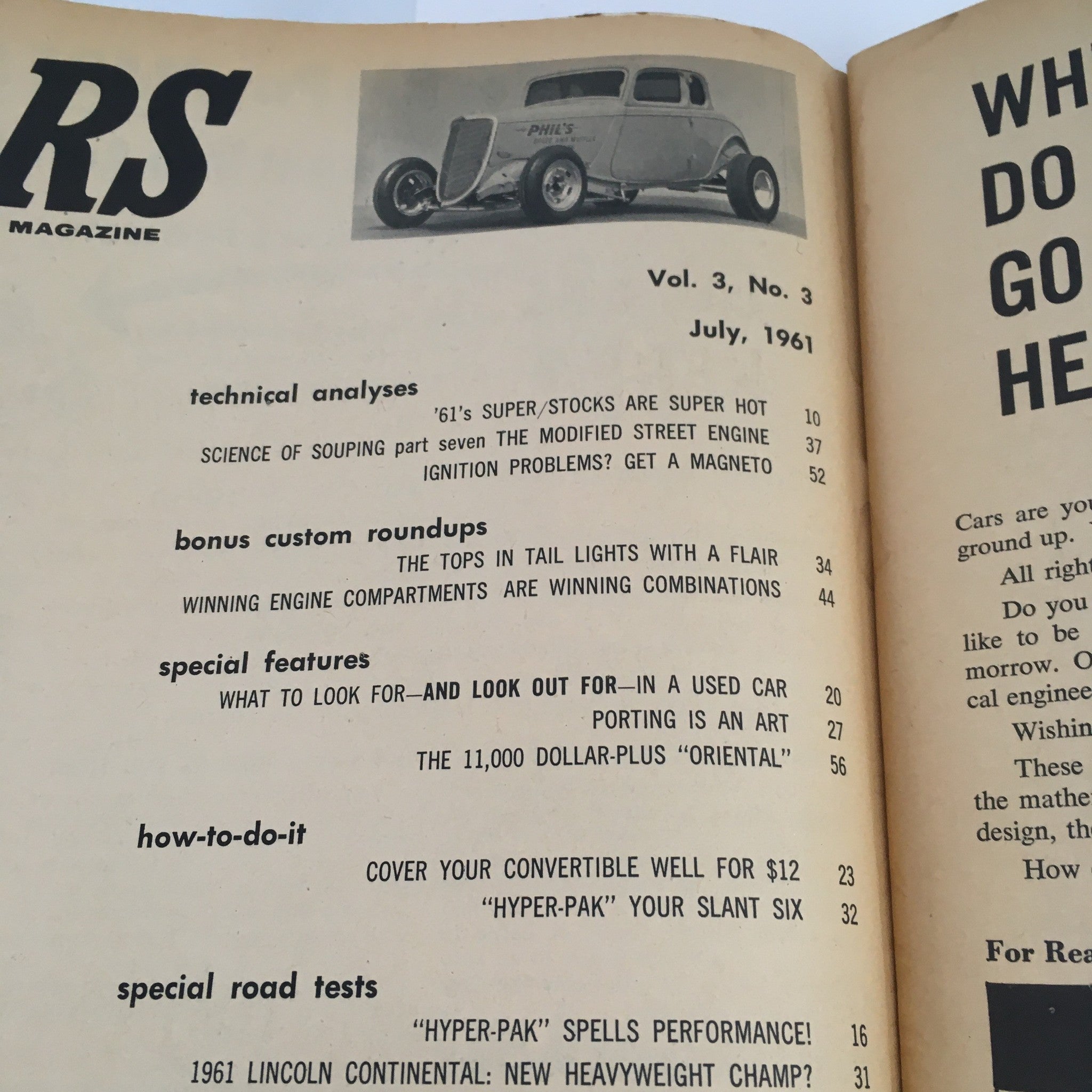 Cars Automotive Magazine July 1961 The Modified Street Engines, No Label