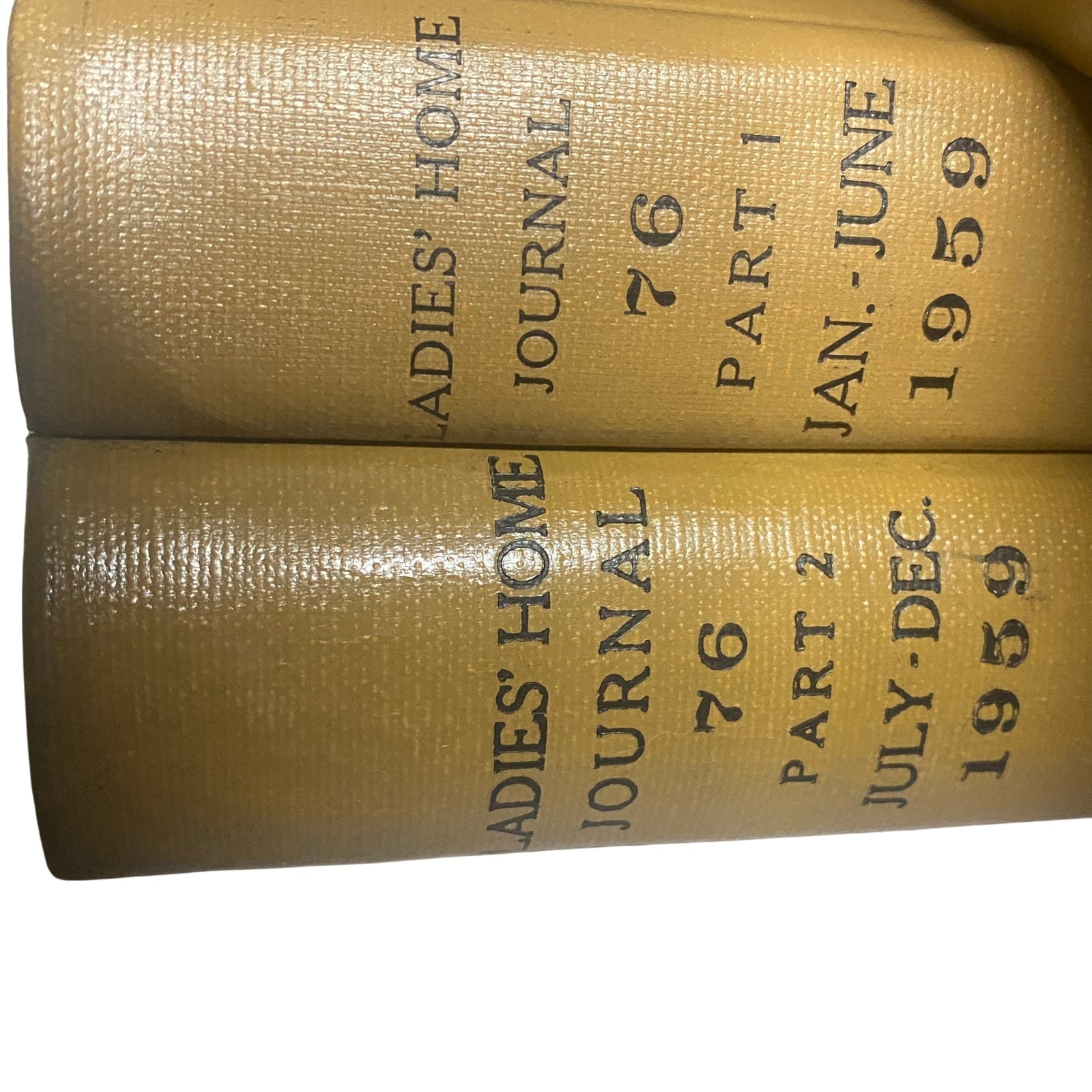 Ladies' Home Journal Bound Magazine 1959 Full Year January - December, displaying the spines of two volumes with detailed title text.