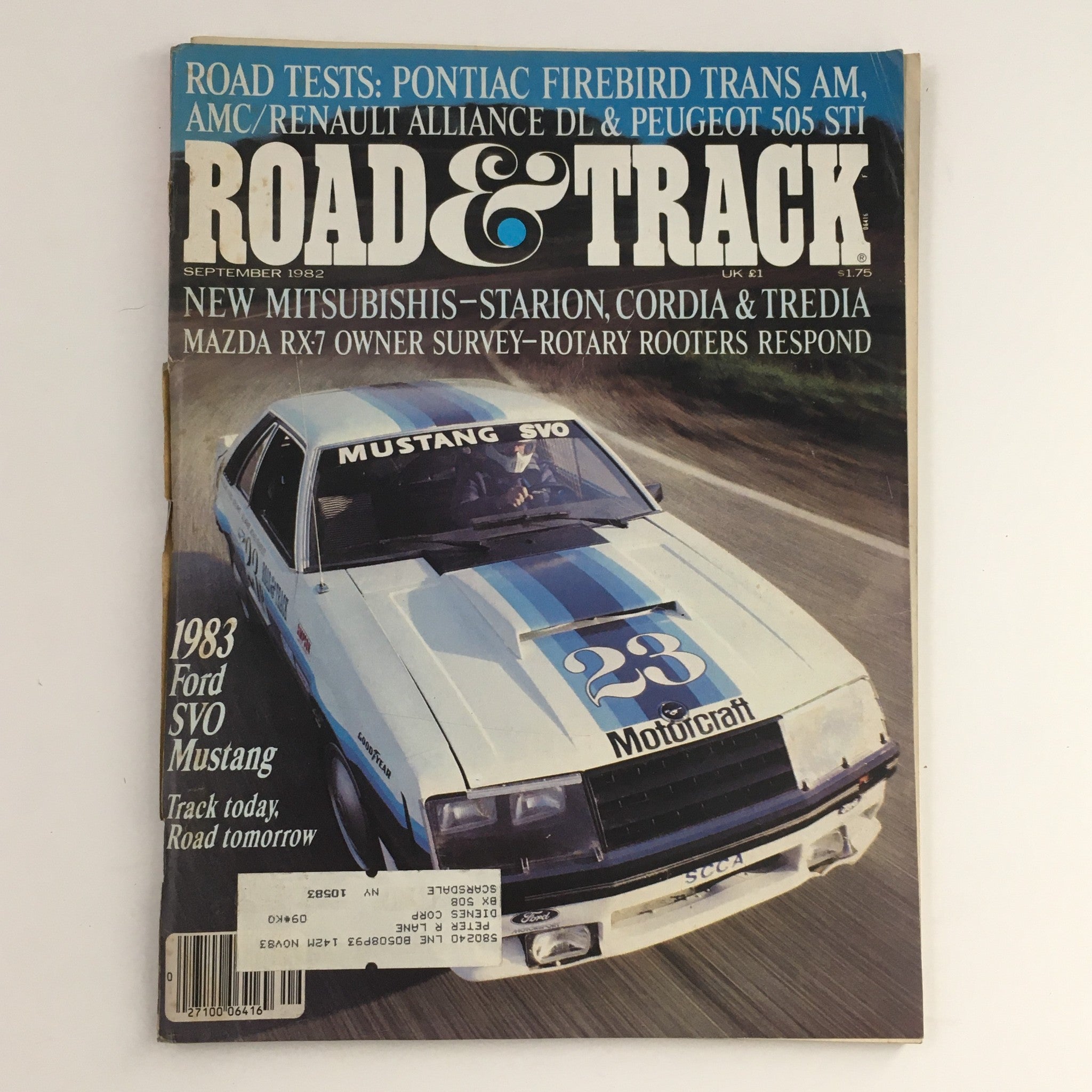 Road & Track Magazine September 1982 Pontiac Firebird Trans Am & Peugeot 505 STI