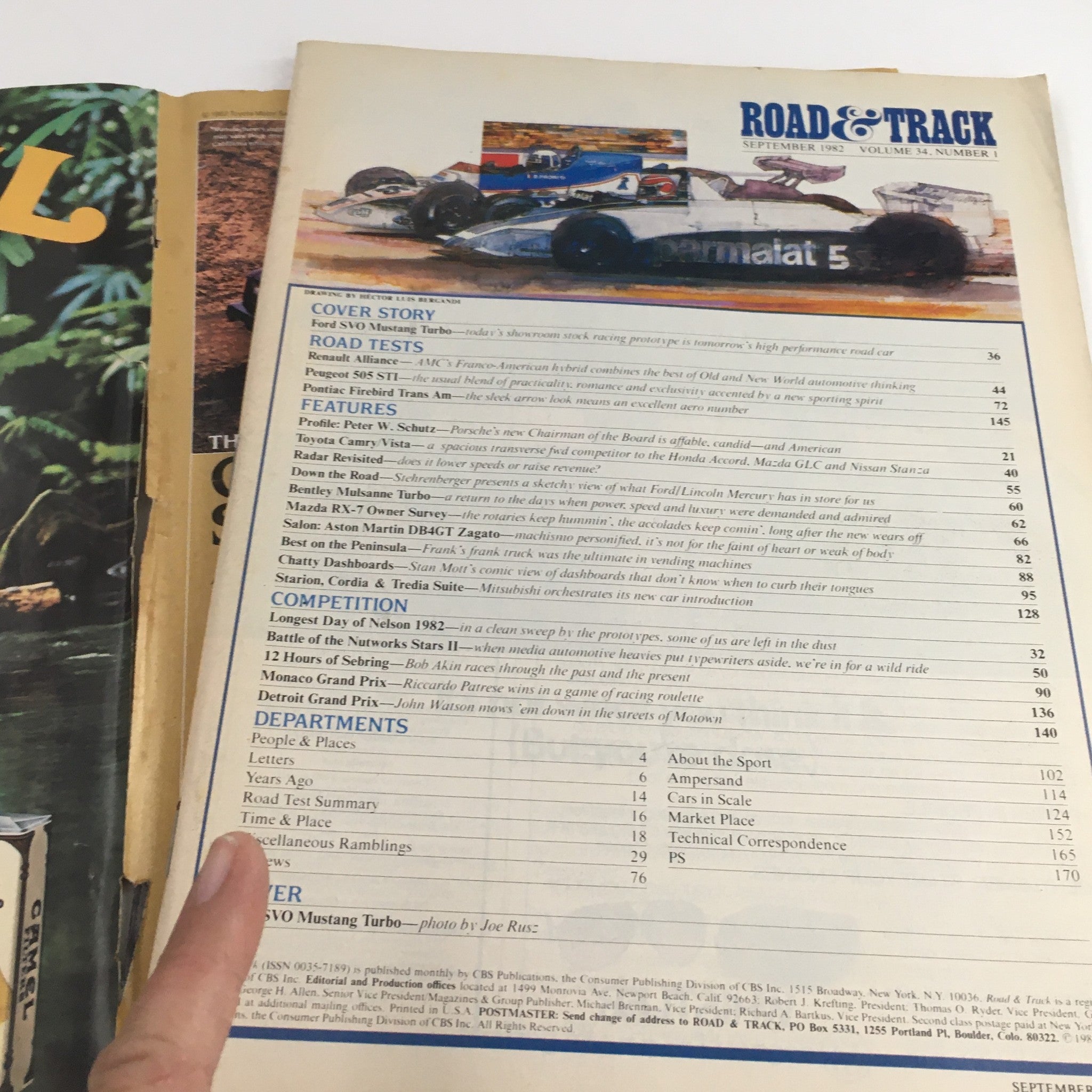 Road & Track Magazine September 1982 Pontiac Firebird Trans Am & Peugeot 505 STI