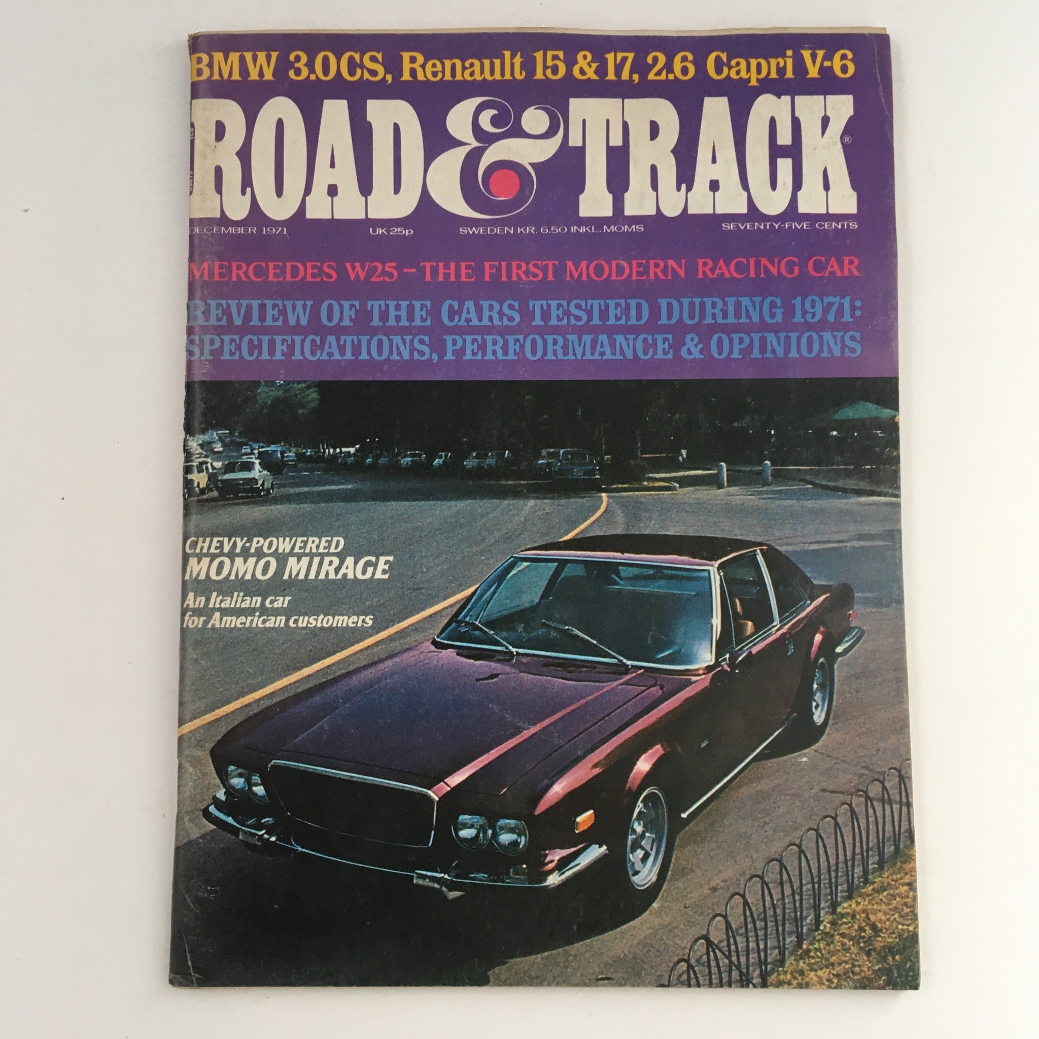 Road & Track Magazine December 1971 Chevy-Powered Momo Mirage, No Label