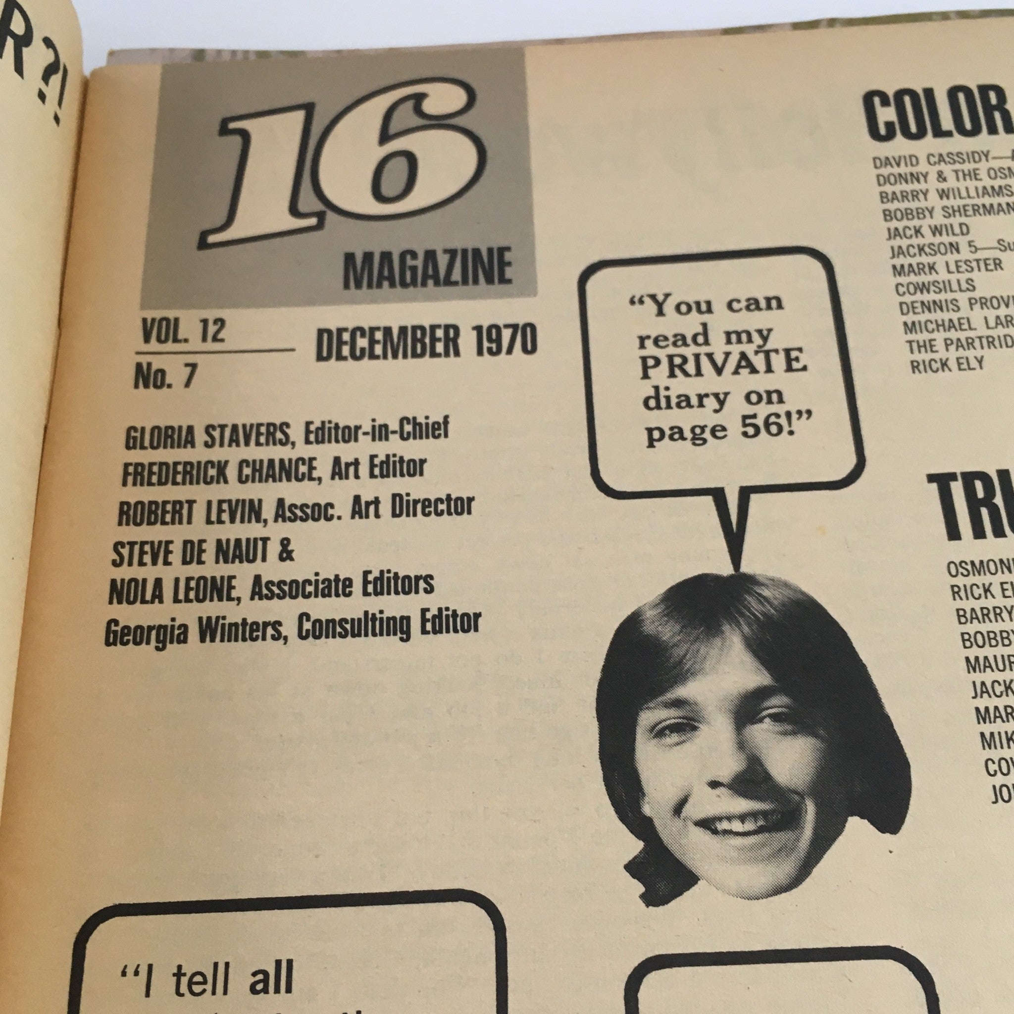 16 Magazine December 1970 Donny, Jay, Merrill, Wayne & Allan Osmond, No Label