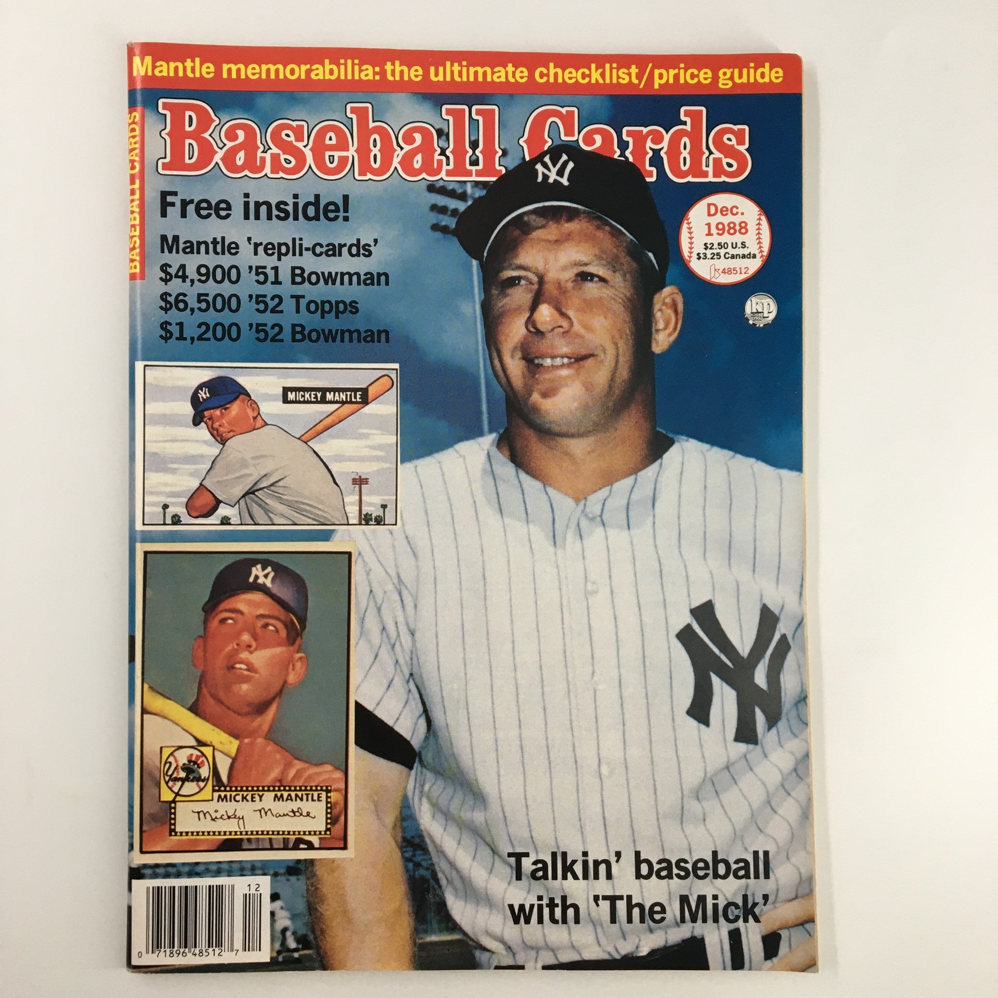 Baseball Cards Magazine December 1988 Mickey Mantle w Baseball Card Inside VG