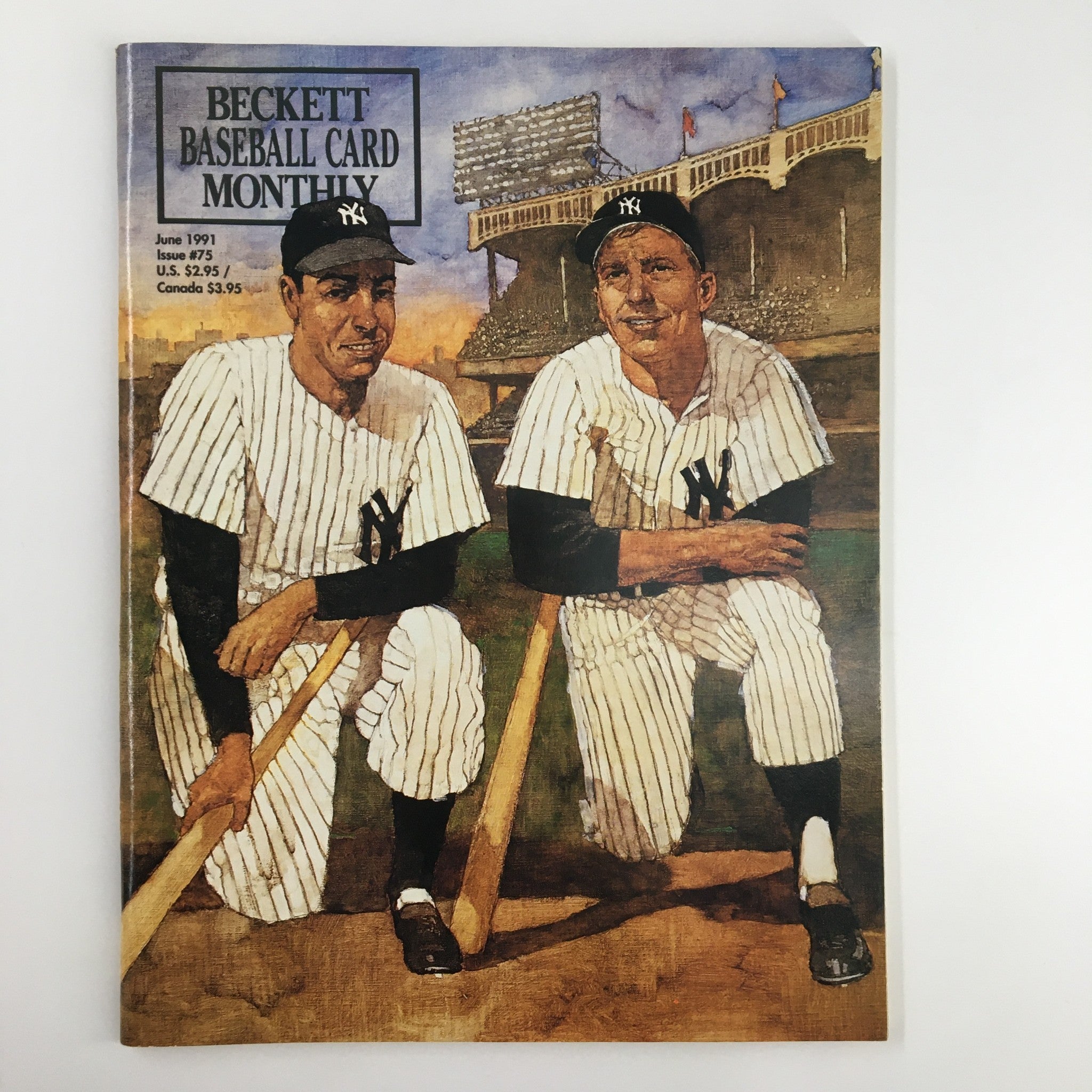 Beckett Baseball Card Monthly June 1991 #75 Joe DiMaggio, Mickey Mantle No Label