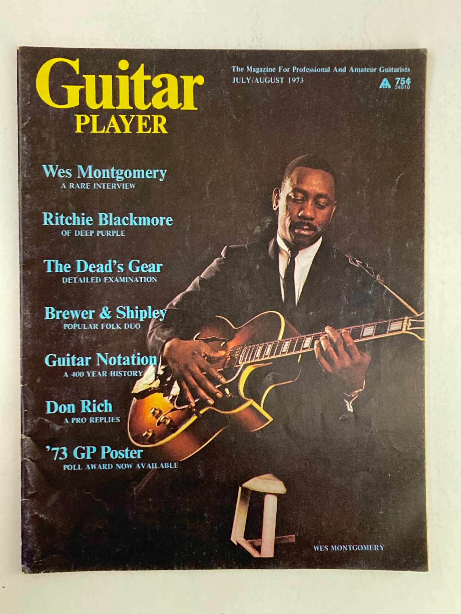 VTG Guitar Player Magazine July 1973 Wes Montgomery Cover featuring the legendary jazz guitarist Wes Montgomery in a classic pose with guitar, showcasing the magazine's vibrant retro design.