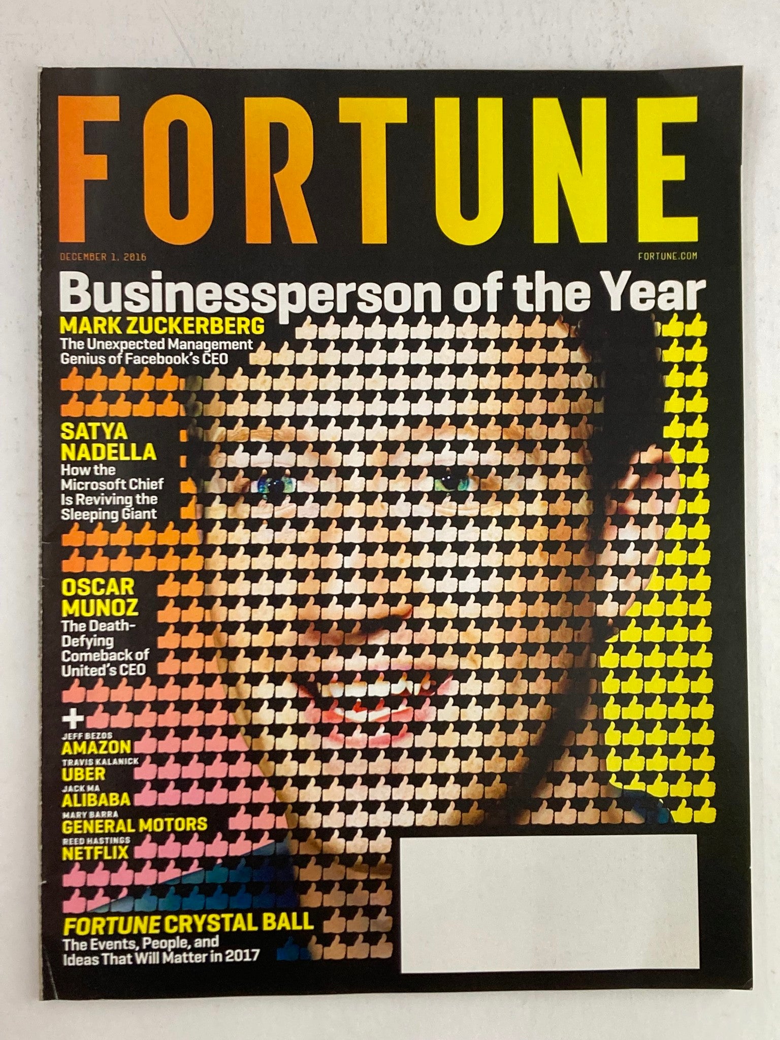 Fortune Magazine December 1 2016 Mark Zuckerberg Facebook CEO No Label