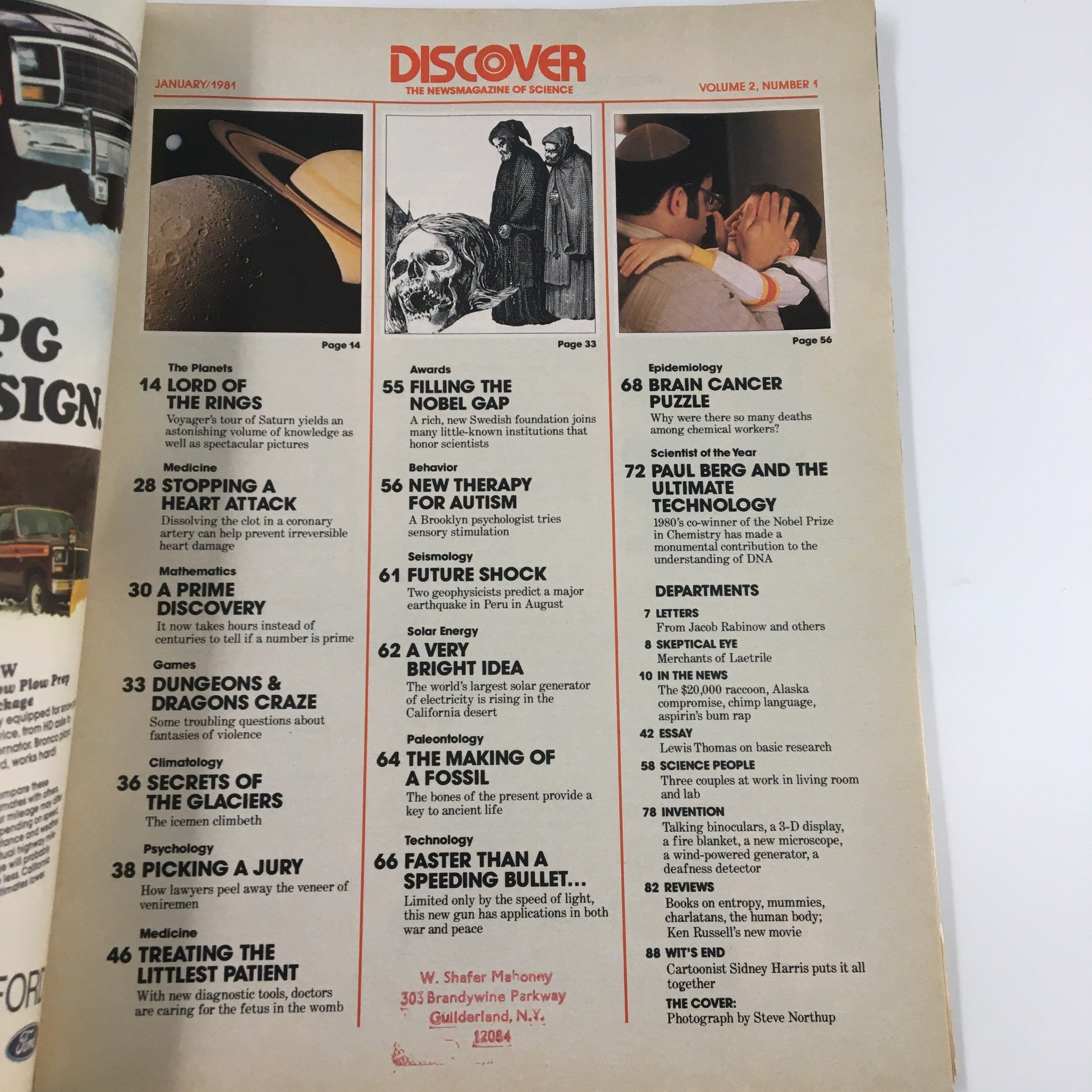 VTG Discover Magazine January 1981 Scientist Biochemist Paul Berg No Label