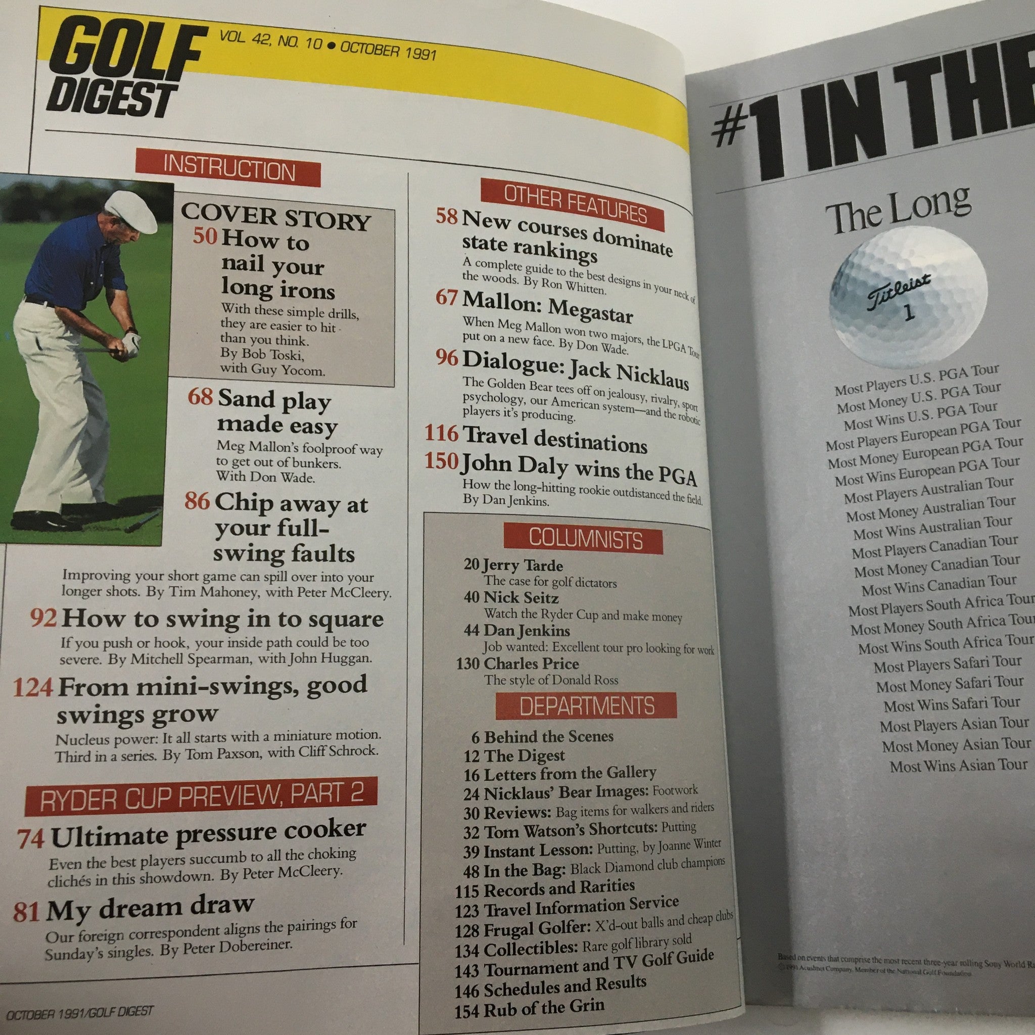 Golf Digest Magazine October 1991 Guy Yocom How to Nail Your Long Irons VG