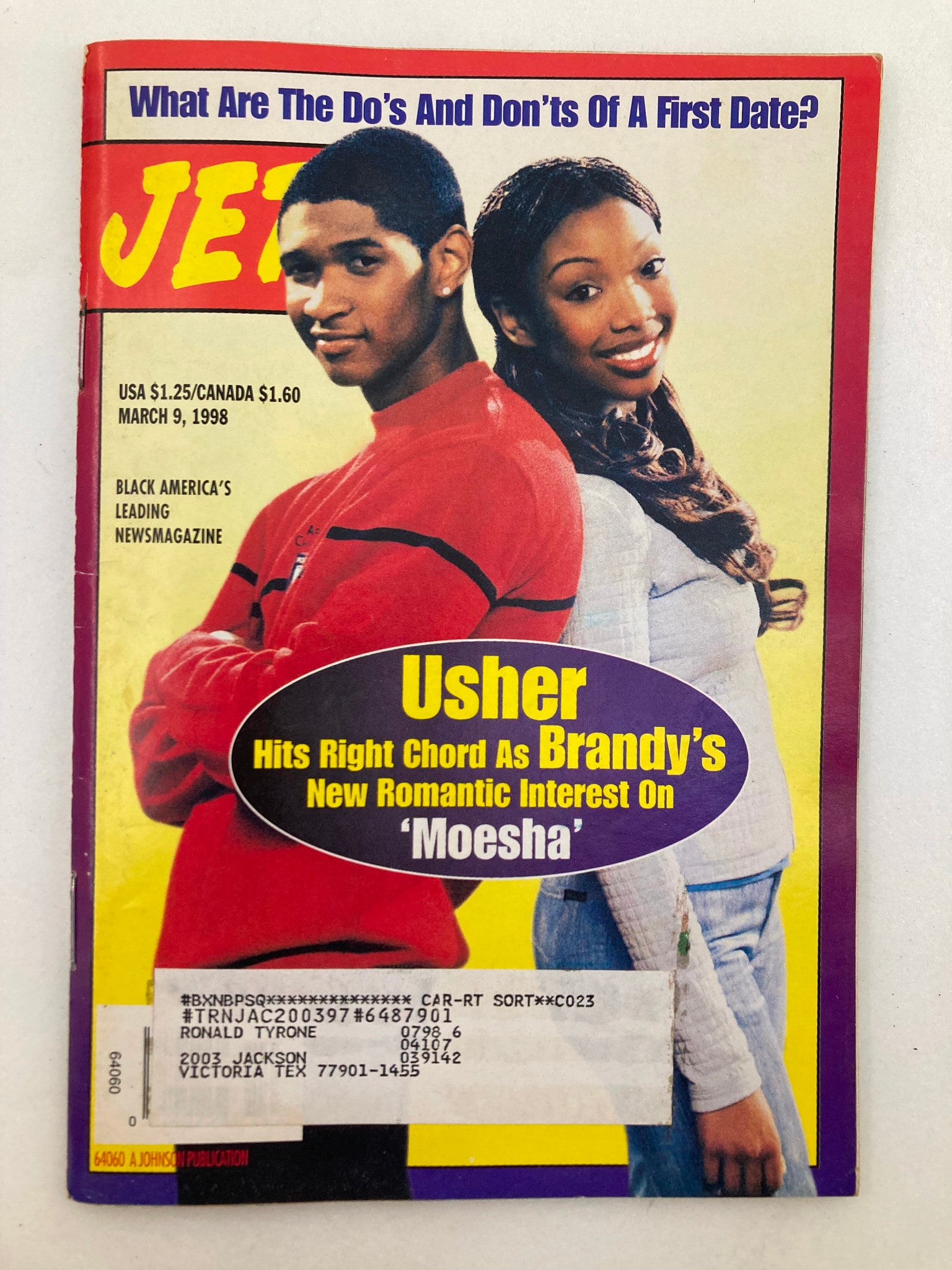 Jet Magazine March 9 1998 Vol 93 #15 Usher Hits Right Chord as Brandy's 'Moesha'