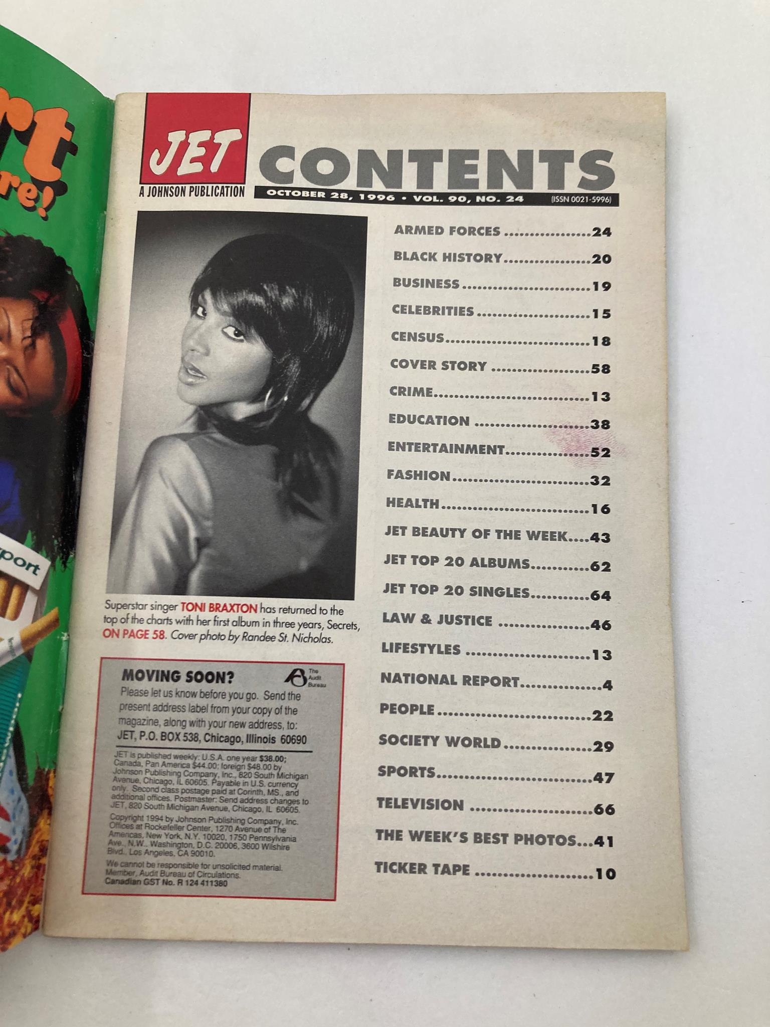 Jet Magazine October 28 1996 Vol 90 #24 Toni Braxton Album 'Secrets'