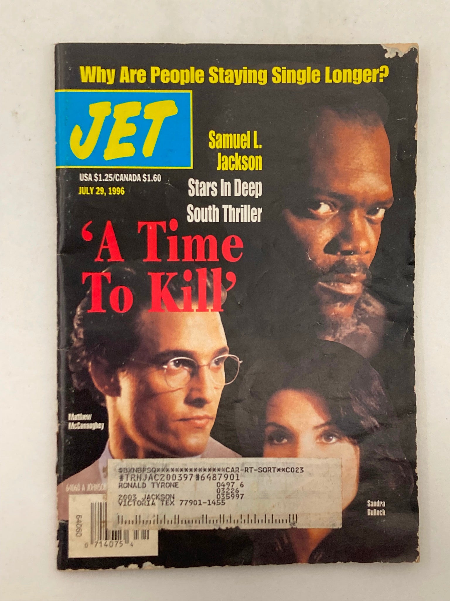 Jet Magazine July 29 1996 Vol 90 #11 Samuel L. Jackson, Matthew McConaughey