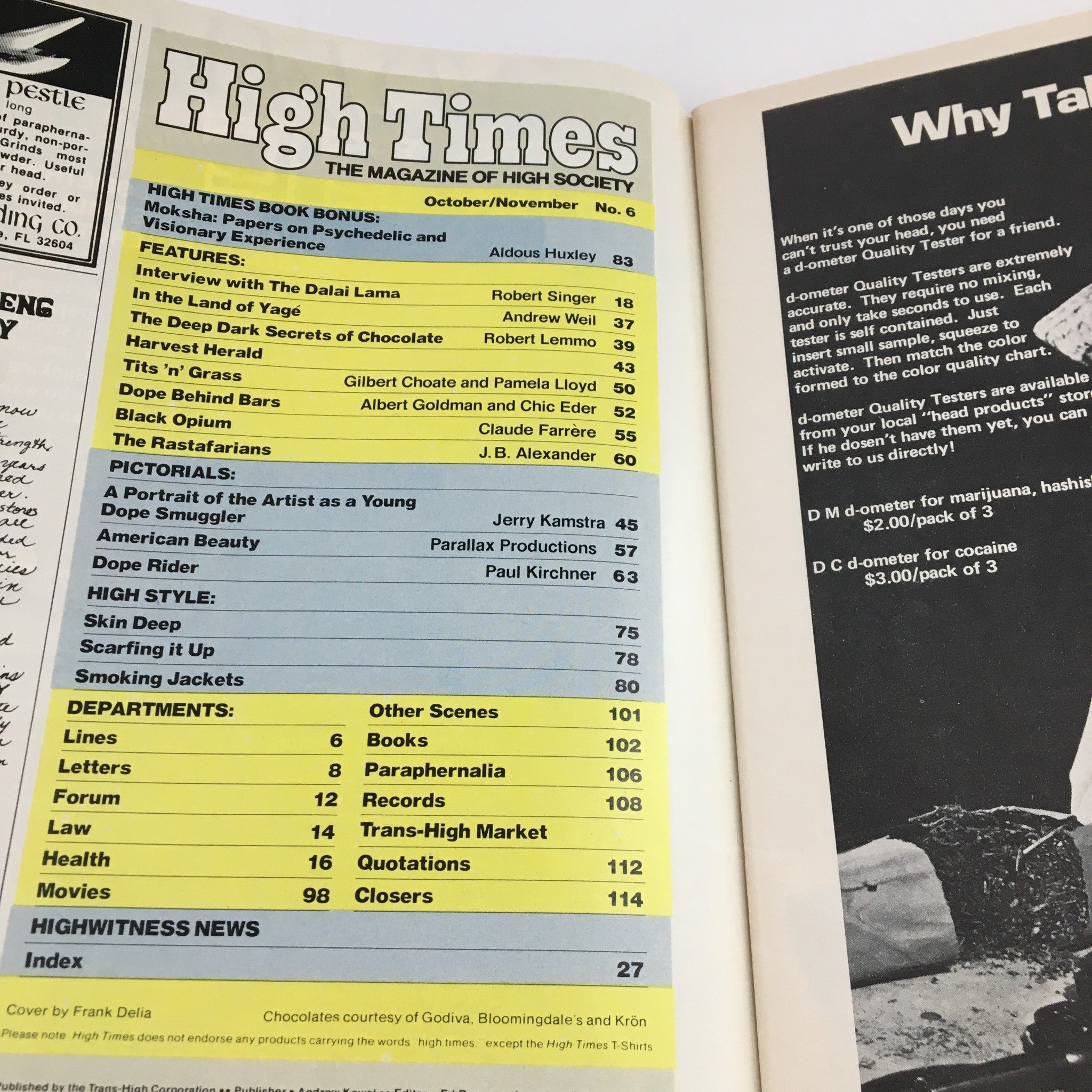 High Times Magazine October November #6 The Dalai Lama Interview, No Label