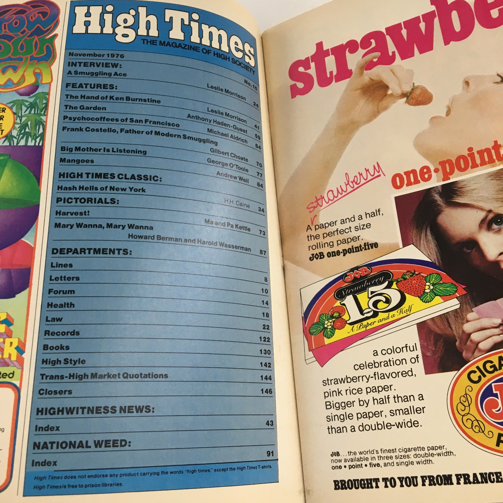 High Times Magazine November 1976 A Smuggling Kingpin & Frank Costello, No Label