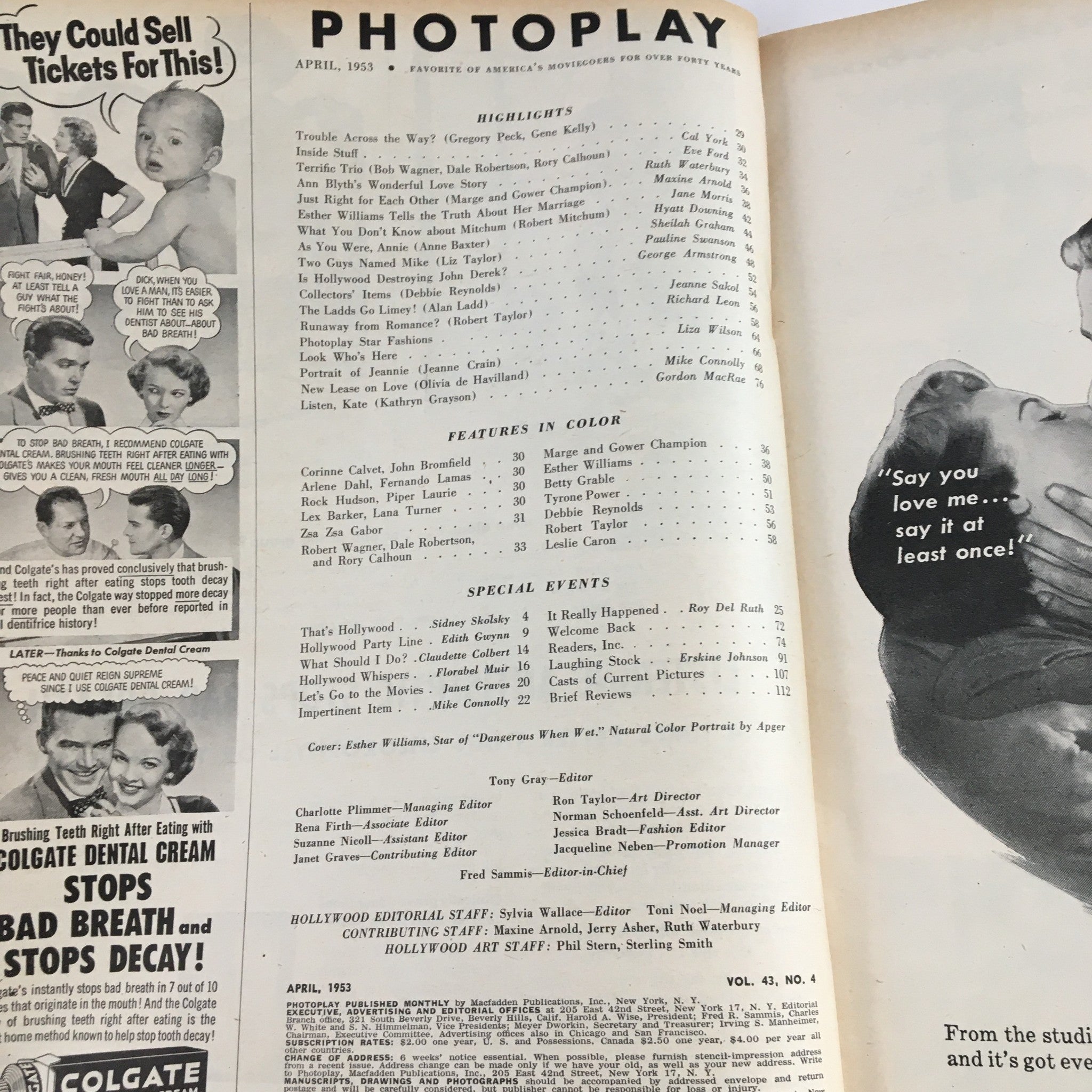 Photoplay Magazine April 1953 Esther Williams, Liz Taylor, John Derek, Ann Blyth