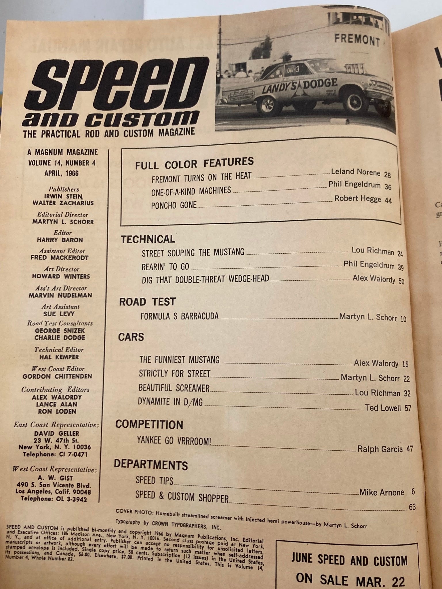 VTG Speed & Custom Magazine April 1966 Vol 14 #4 The 66 S Barracuda No Label