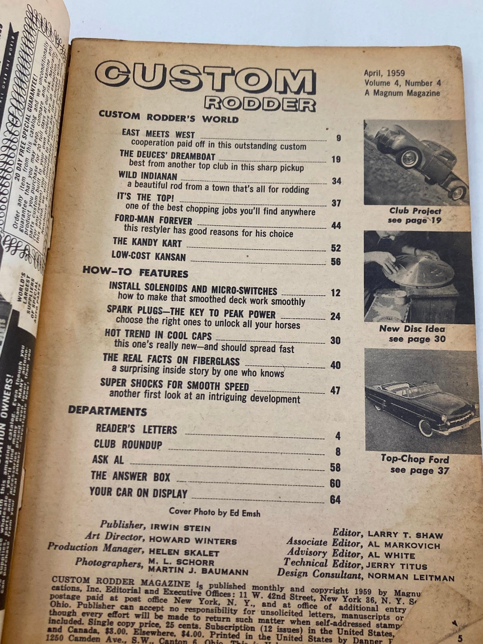 VTG Custom Rodder Magazine April 1959 Vol 4 #4 New Trend in Wheel Discs No Label