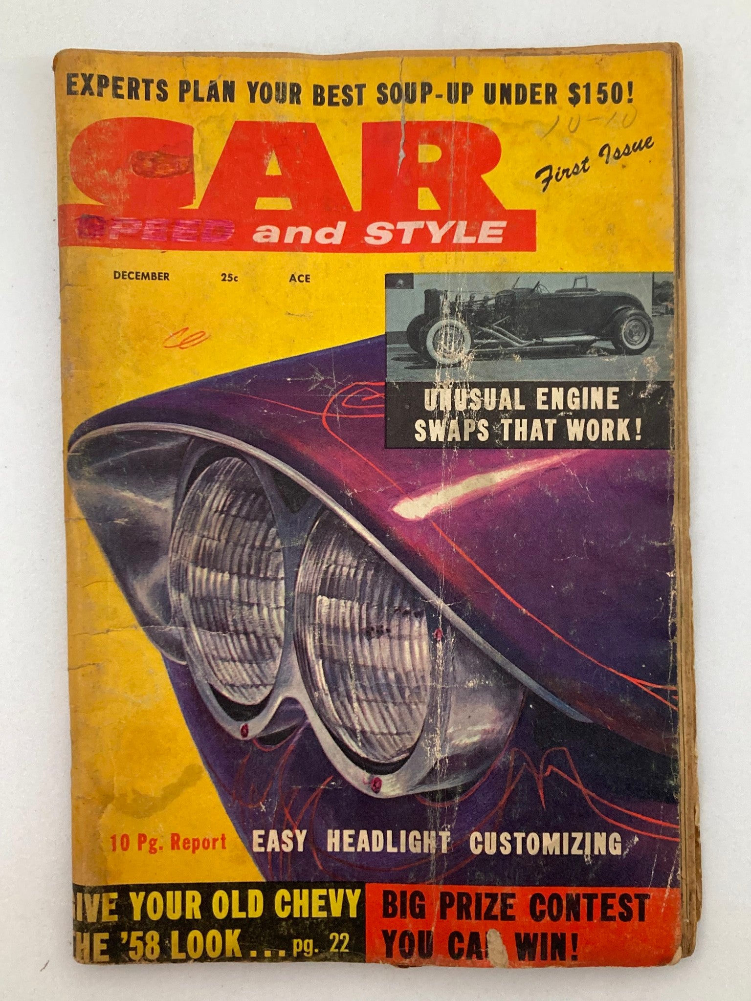 VTG Car Speed & Style Magazine December 1957 Vol 1 #1 Headlight Custom No Label