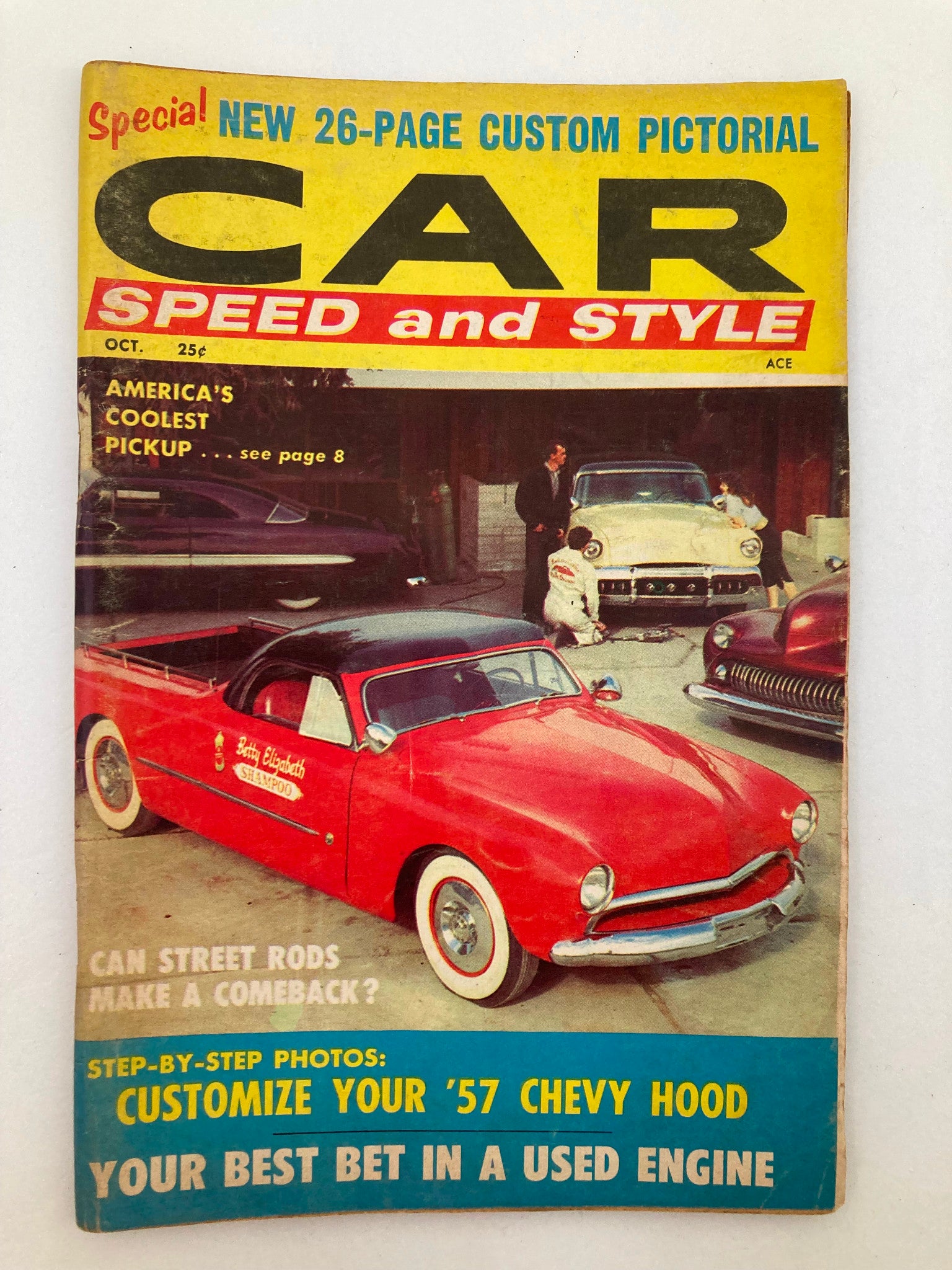 VTG Car Speed & Style Magazine October 1958 Vol 2 #4 '57 Chevy Hood No Label