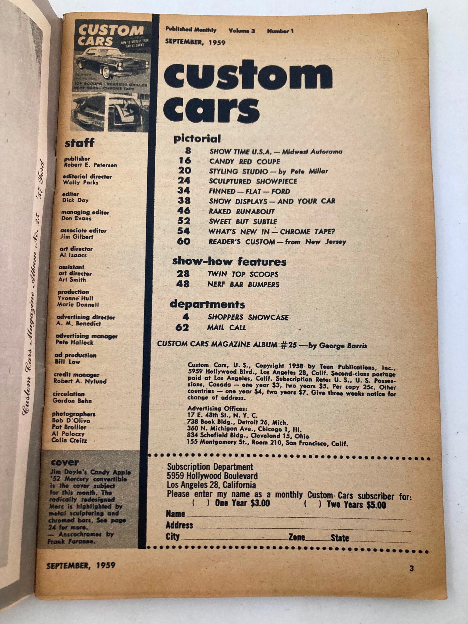 VTG Custom Cars Magazine September 1959 Vol 3 #1 Newest Restyling Ideas No Label