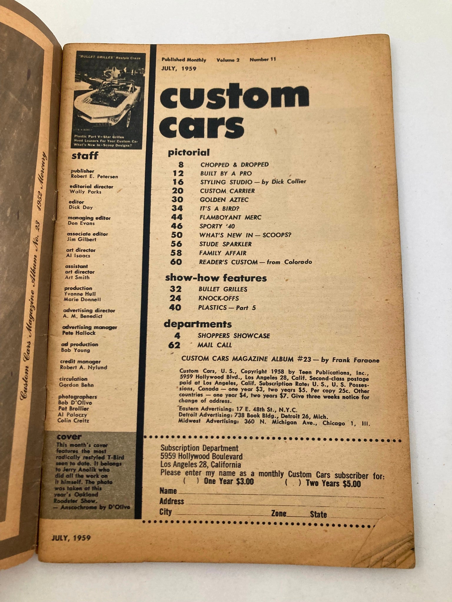 VTG Custom Cars Magazine July 1959 Vol 2 #11 Chopped and Dropped No Label