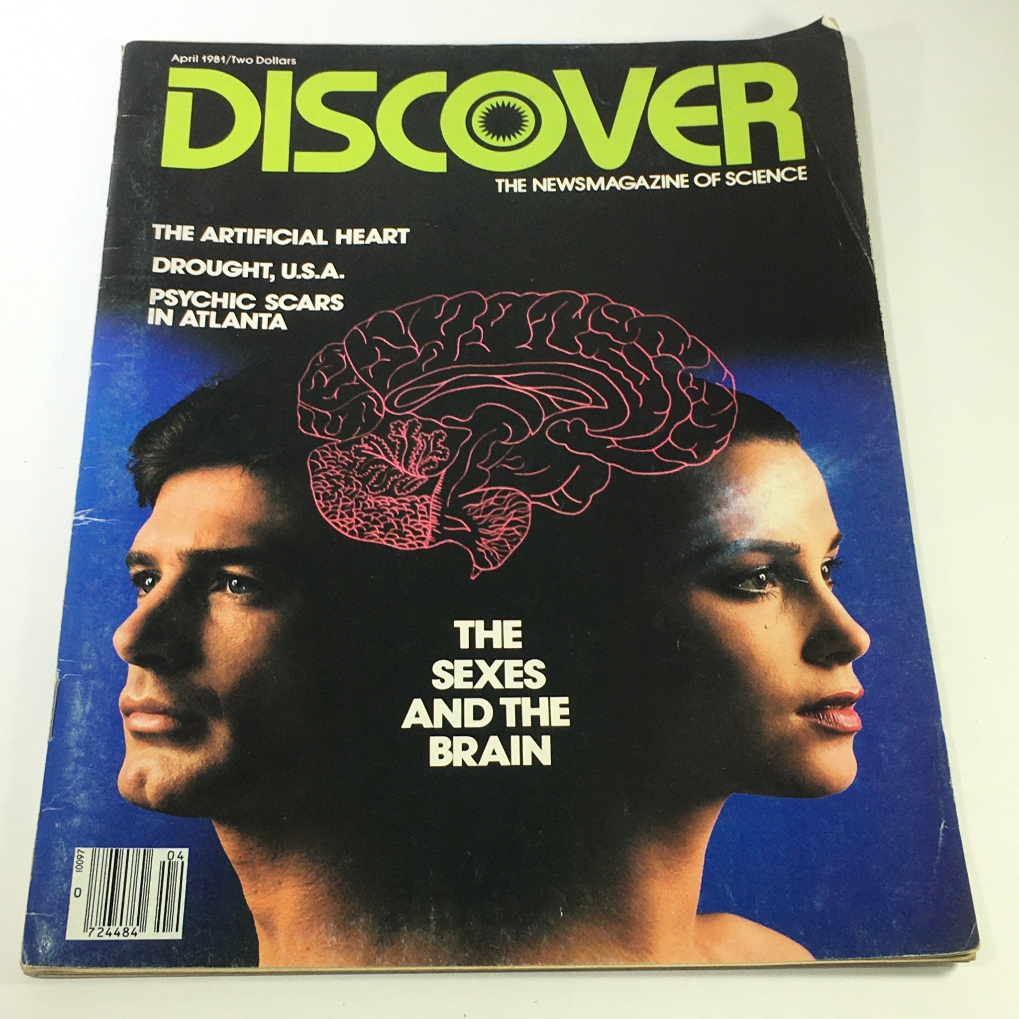 Cover of VTG Discover Newsmagazine Of Science, April 1981, featuring an illustration of a brain, highlighting the theme 'The Sexes and The Brain'.