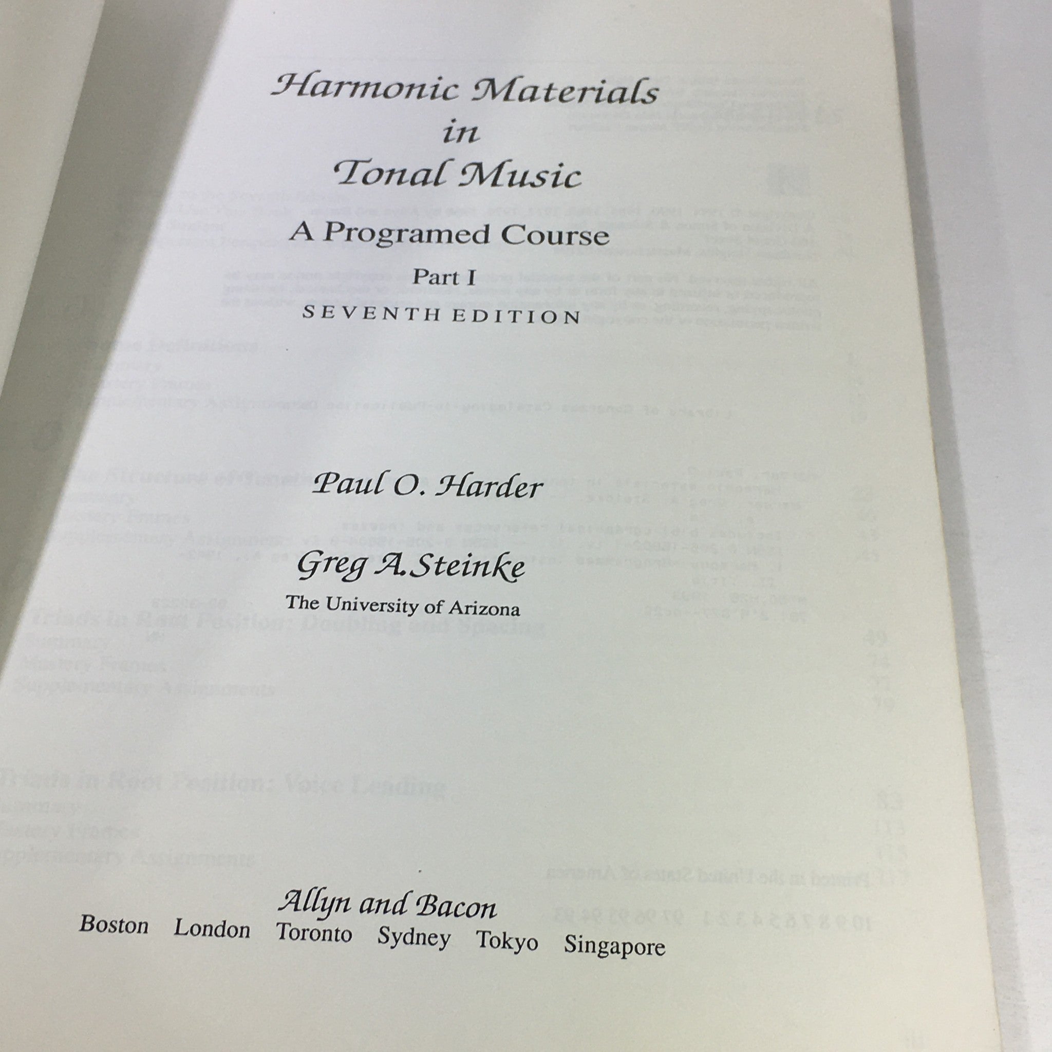 VTG 1986 Harmonic Materials in Tonal Music by Paul Harder and Greg A. Steinke