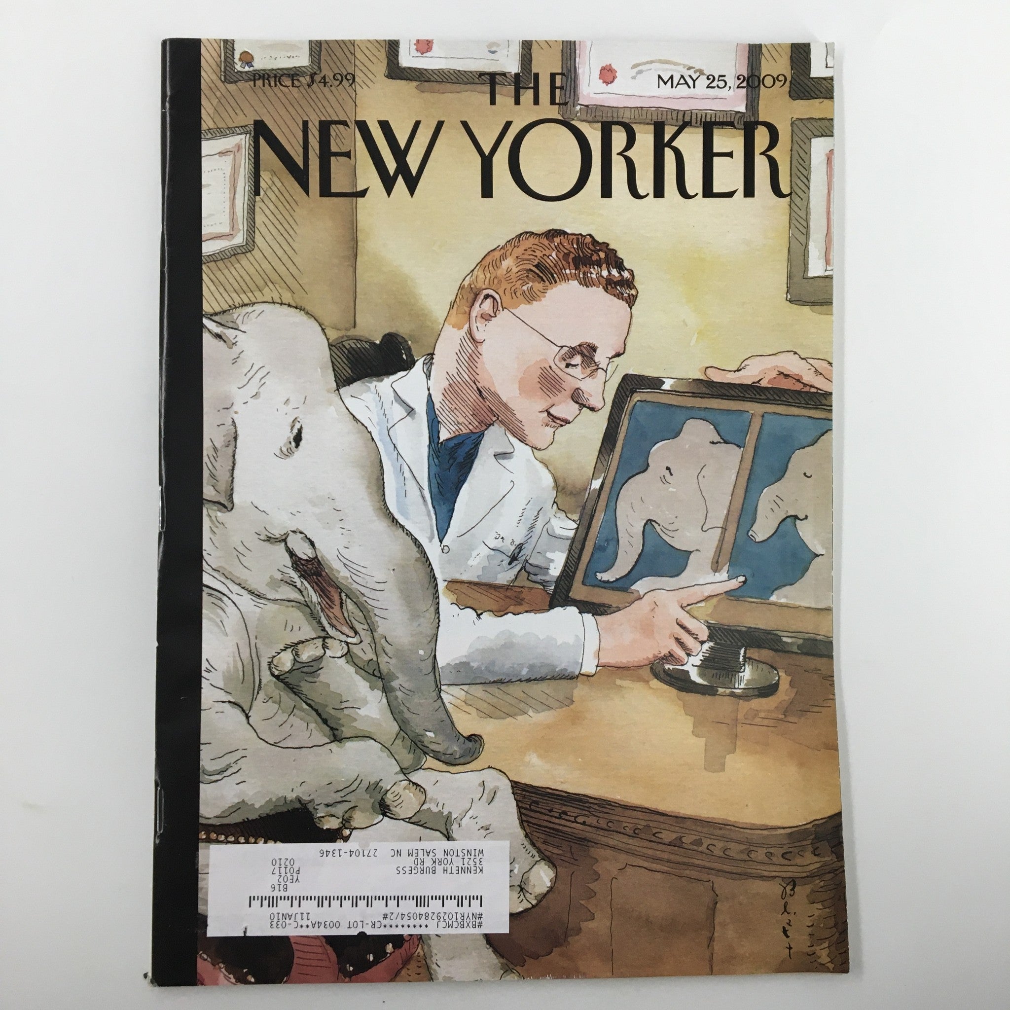 Cover of The New Yorker magazine dated May 25, 2009 featuring the artwork 'Nip and Tuck' by Barry Blitt, depicting a doctor and an elephant.