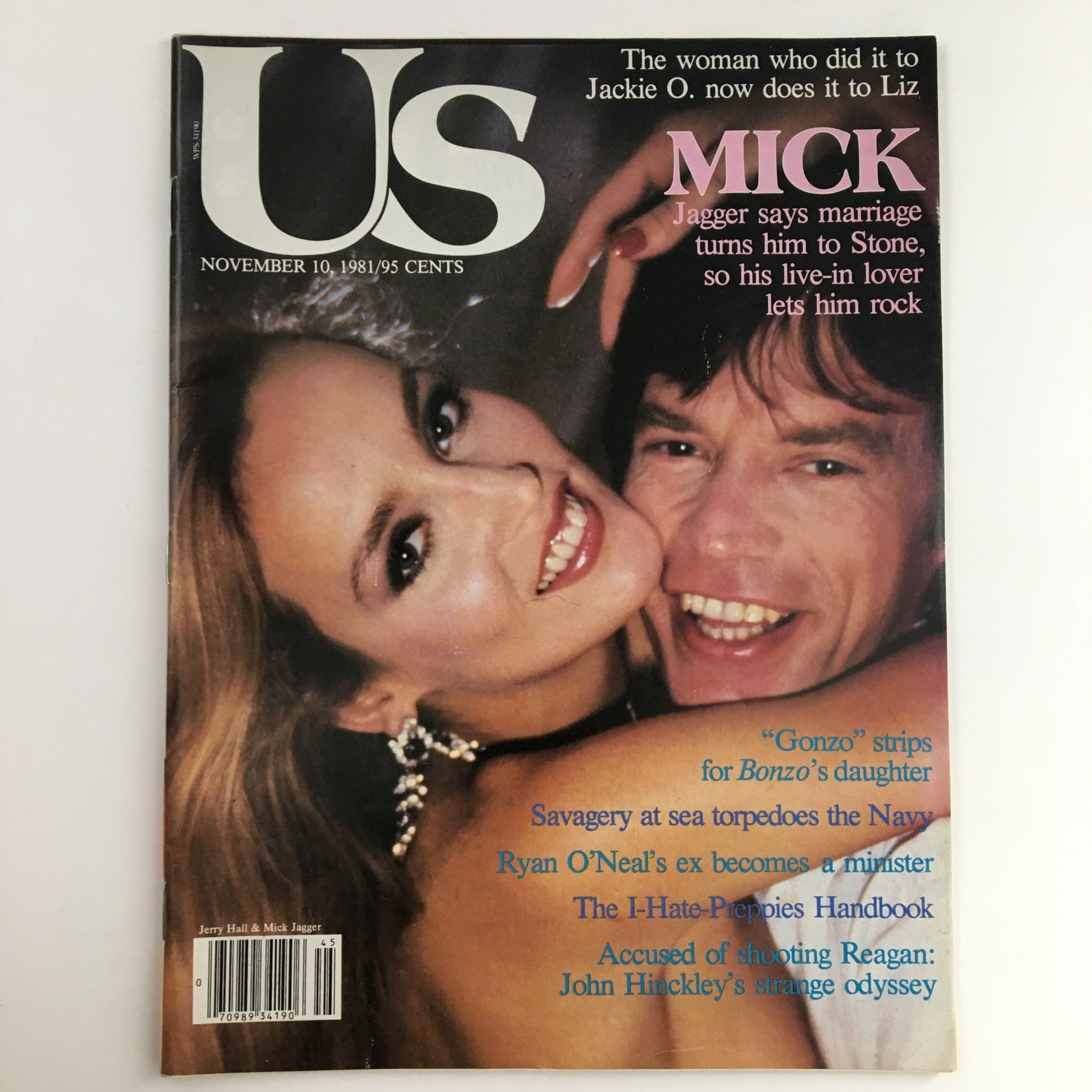US Magazine cover from November 10, 1981, featuring Mick Jagger and Jackie Onassis, showcasing celebrity culture from the early 1980s.