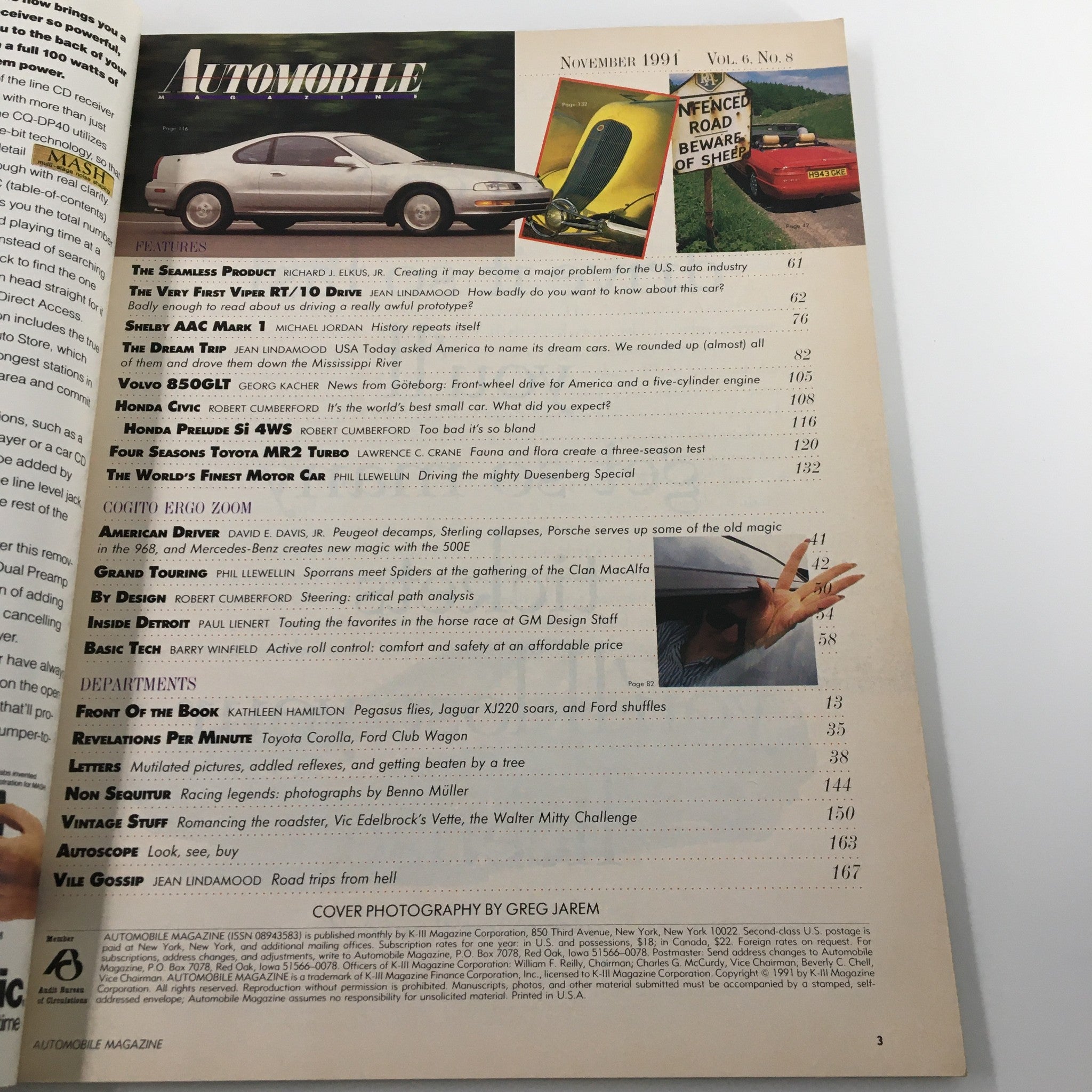 Automobile Magazine November 1991 Mean Jean Clasps Dodge 400-bhp Asp