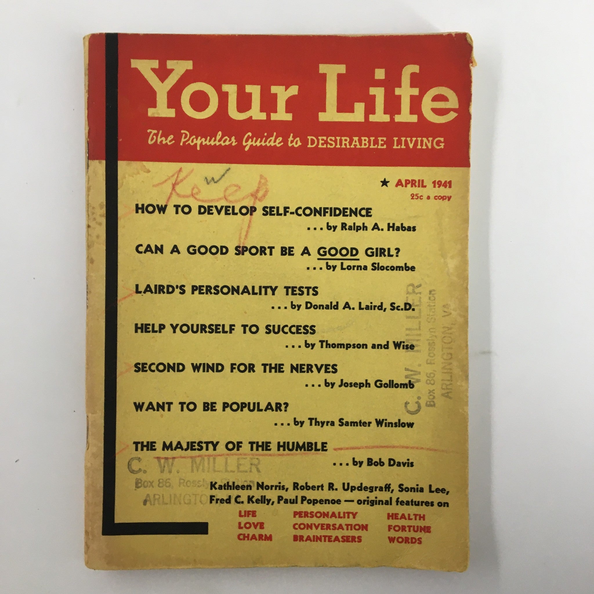 VTG Your Life Magazine April 1941 How To Develeop Self-Confidence No Label