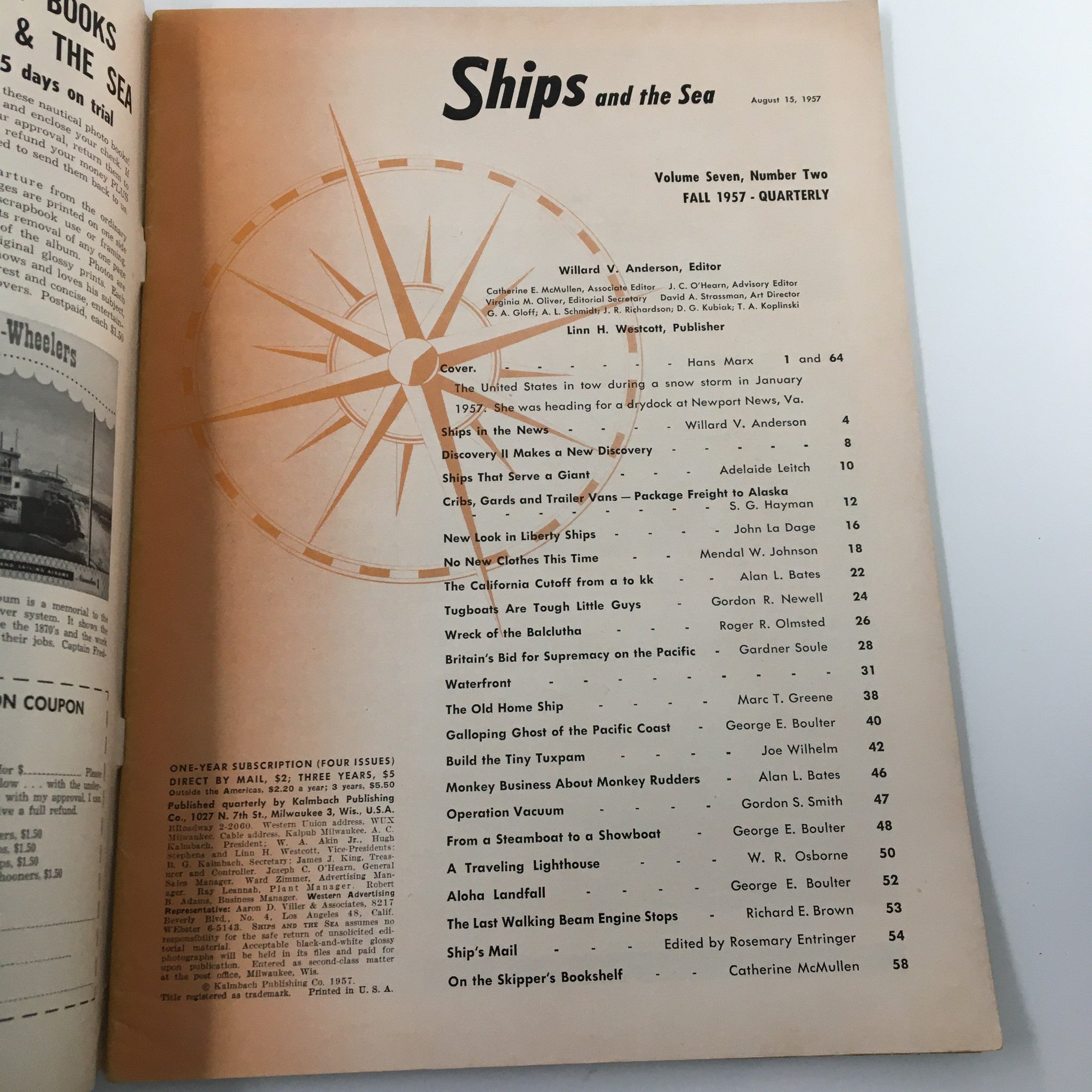 VTG Ships and the Sea Magazine Fall 1957 U.S. Tow During a Snow Storm No Label