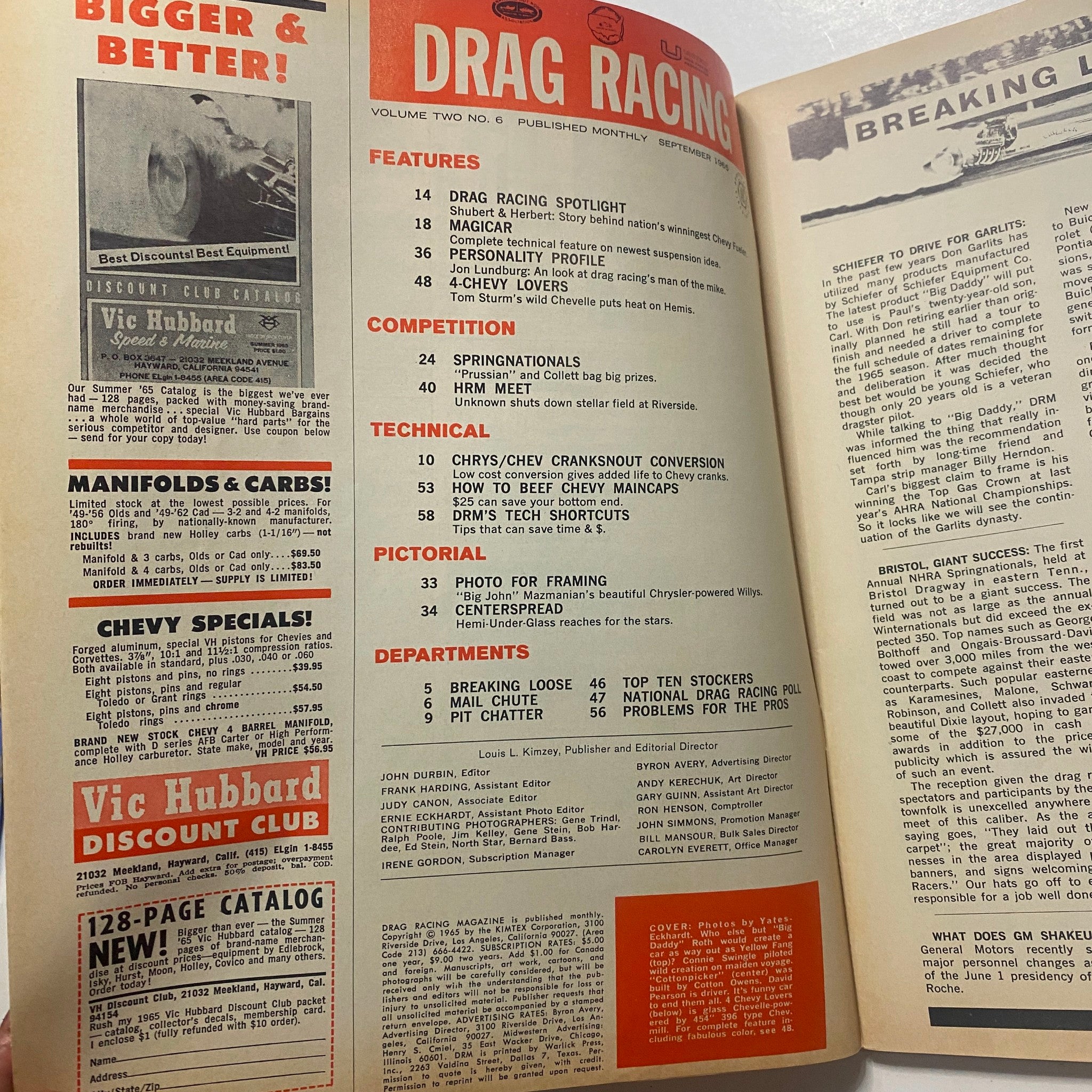 VTG Drag Racing Magazine September 1965 Chevy Cranksout Conversion No Label