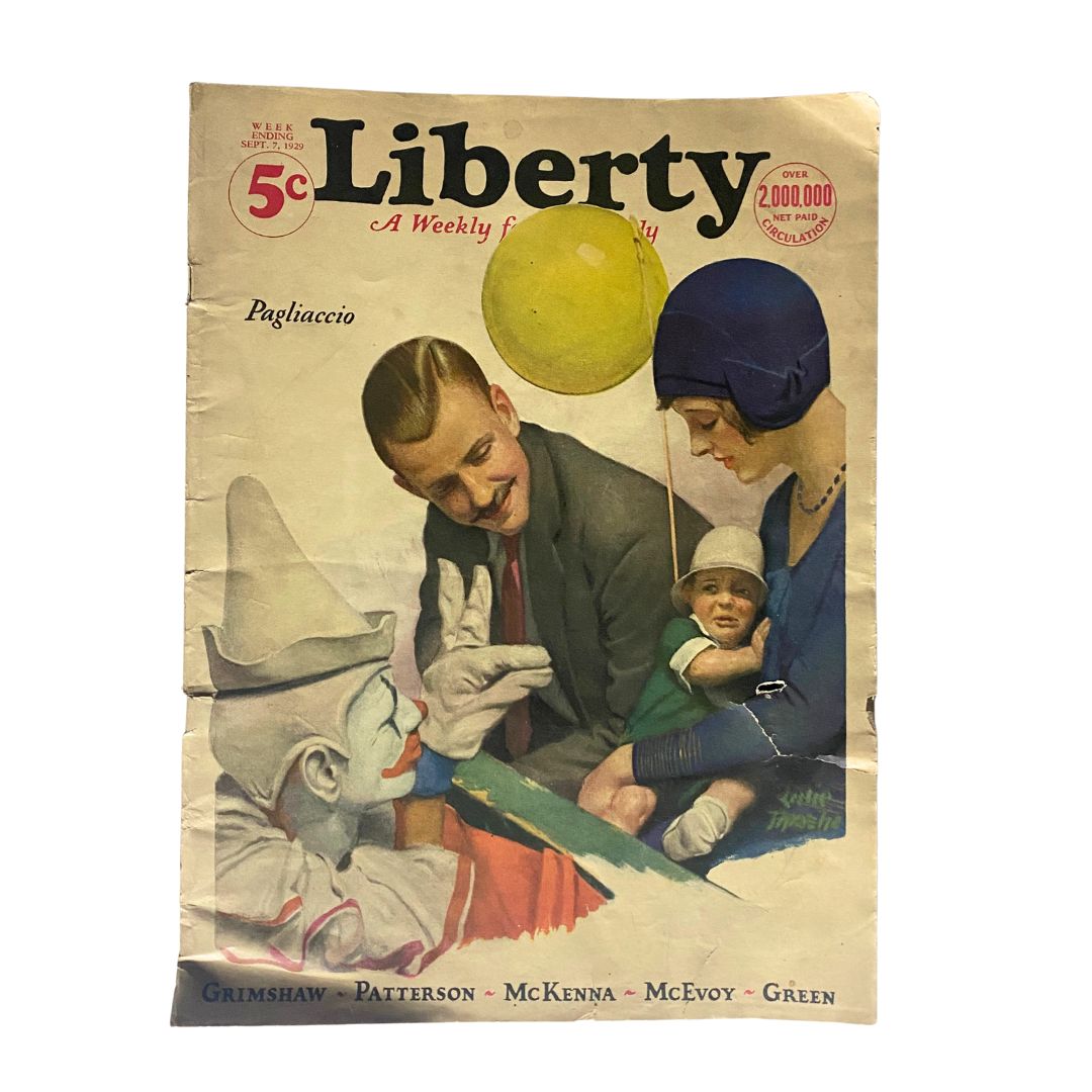 VTG Liberty Magazine September 7 1929 Pagliaccio and Grimshaw No Label