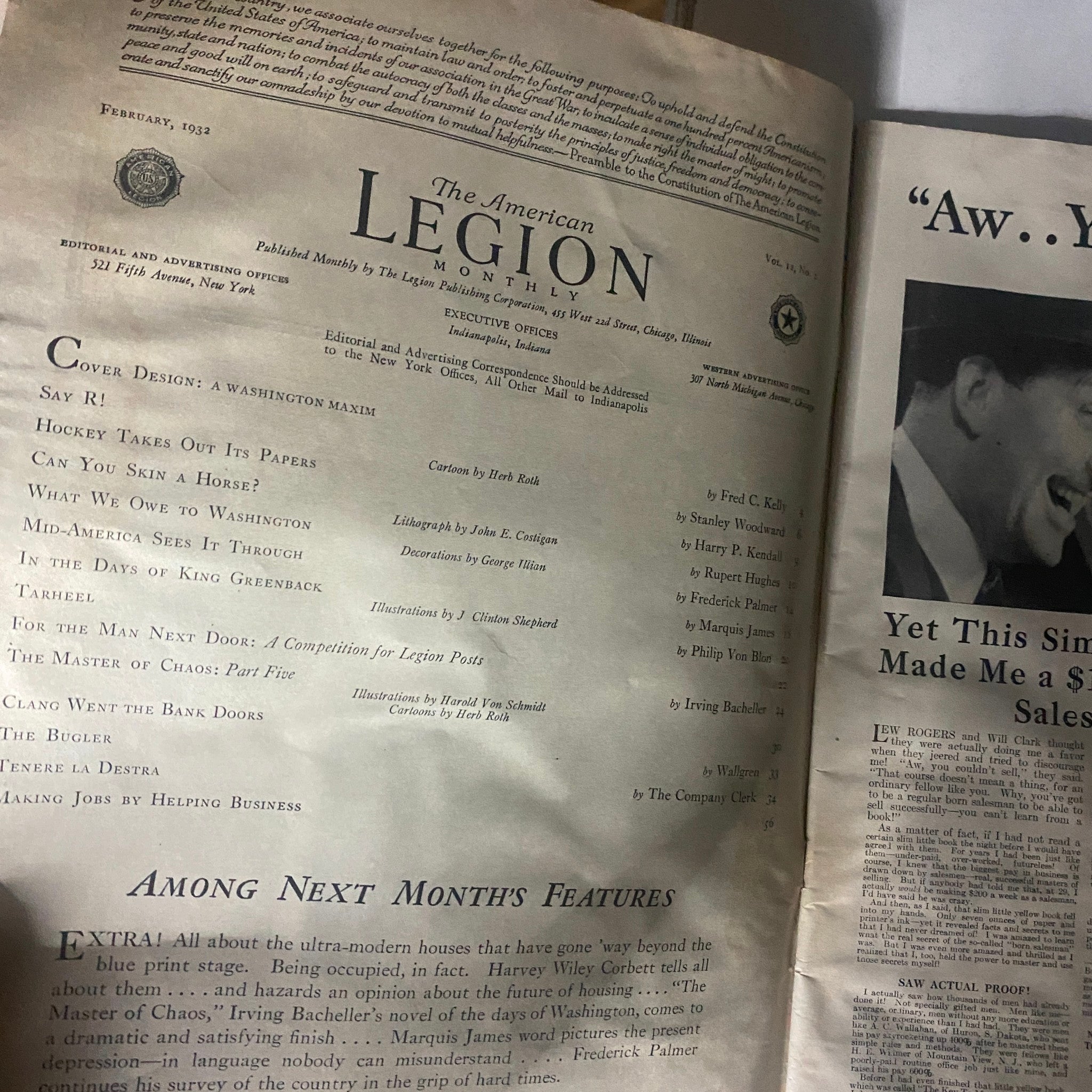 VTG The American Legion Magazine February 1932 A Washington Maxim R GD Interior