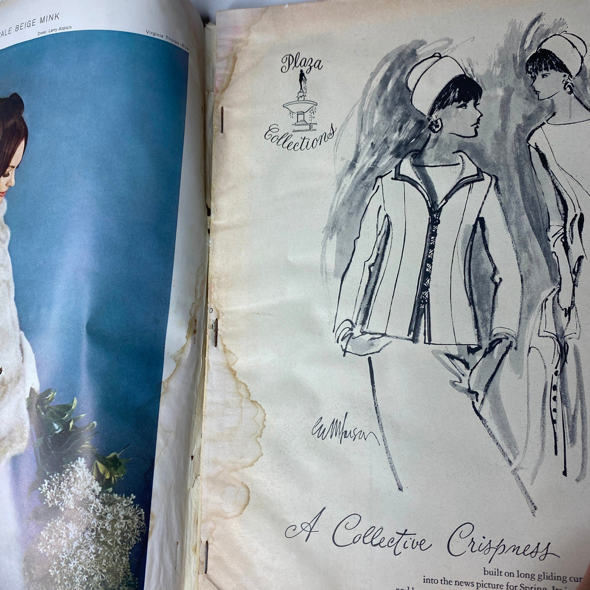 Interior page from Vogue Magazine February 15, 1965 displaying fashion sketches titled 'A Collective Crispness', illustrating mid-century style.