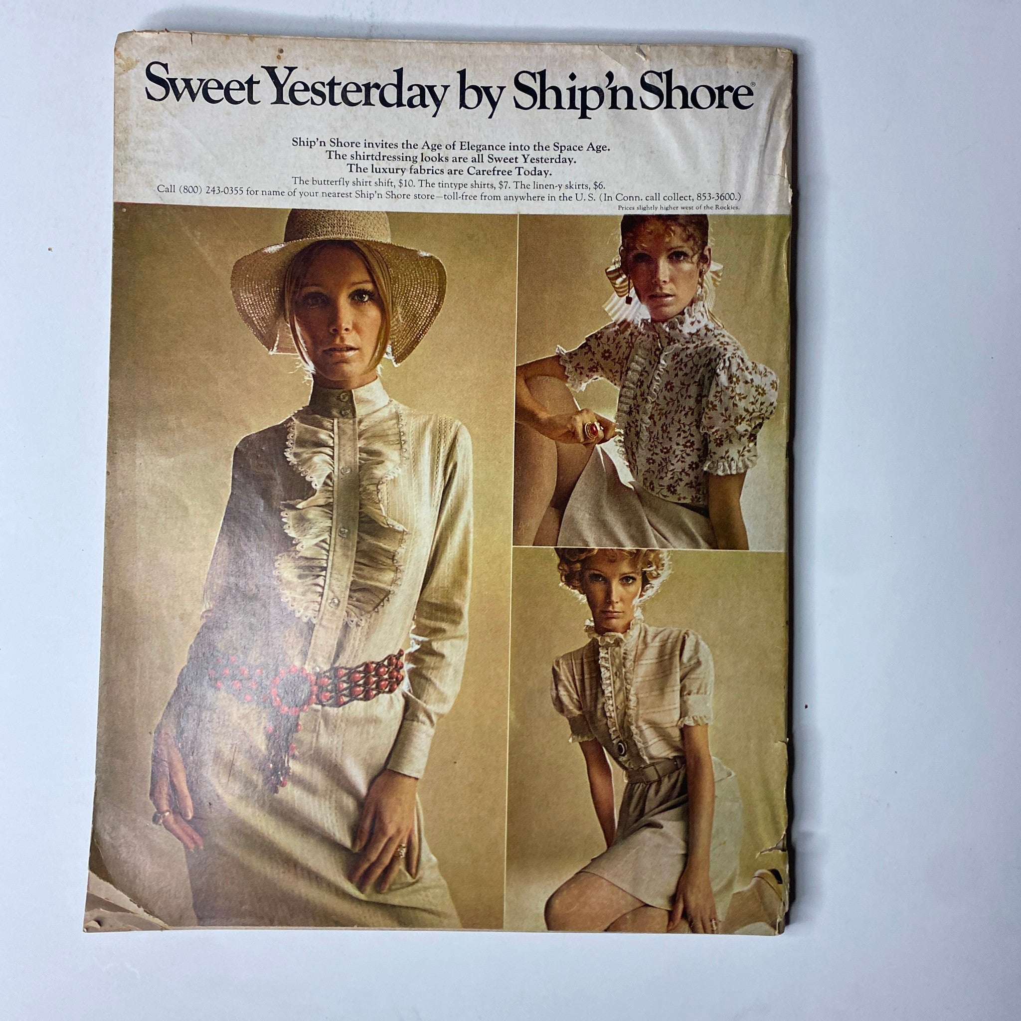 Cover of the fashion feature 'Sweet Yesterday by Ship's Shore' from Vogue Magazine January 1, 1969, highlighting vintage styling and elegant clothing of the era.