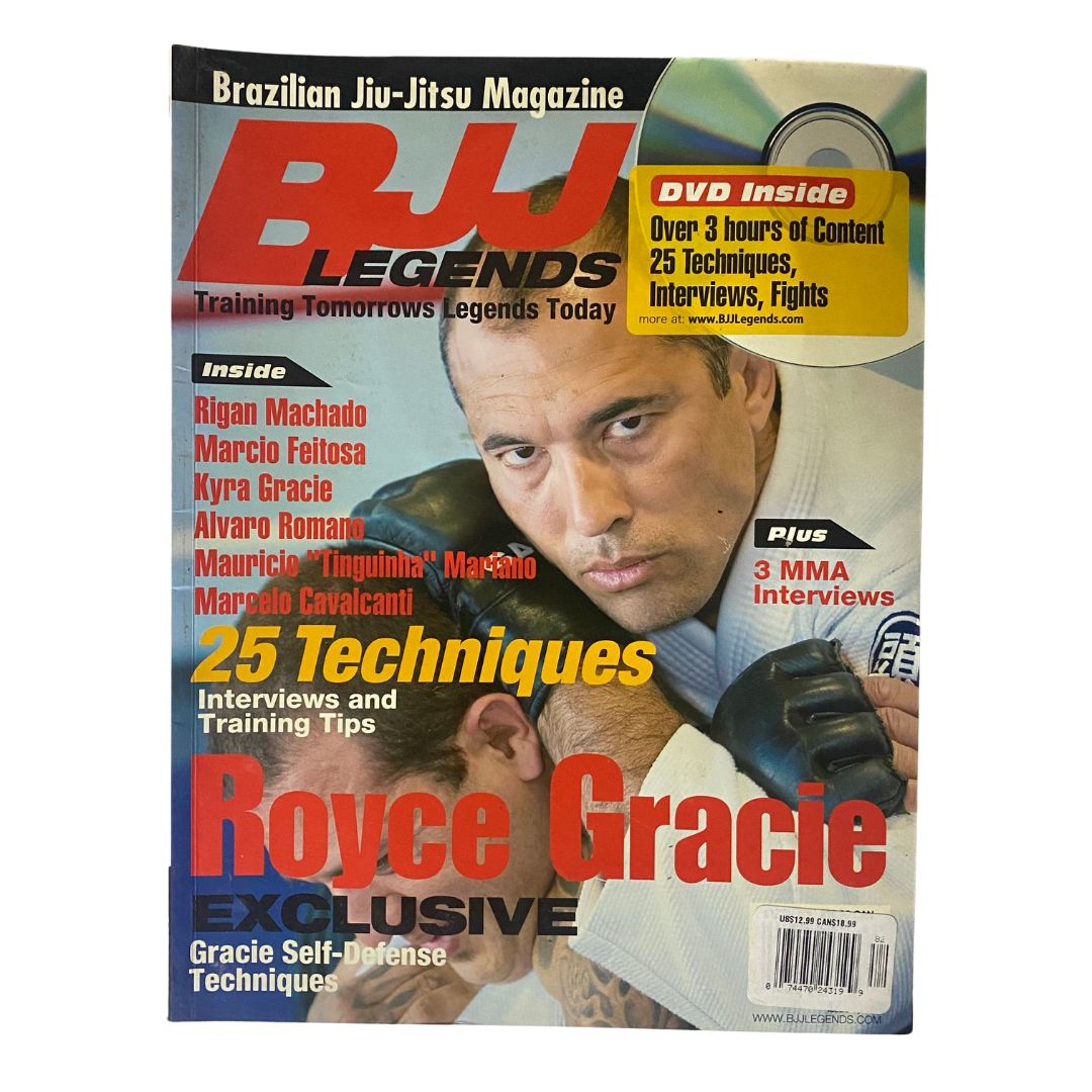 BJJ Legends Magazine 2009 No. 1 featuring Royce Gracie, showcasing training techniques, interviews, and exclusive content about Brazilian Jiu-Jitsu.