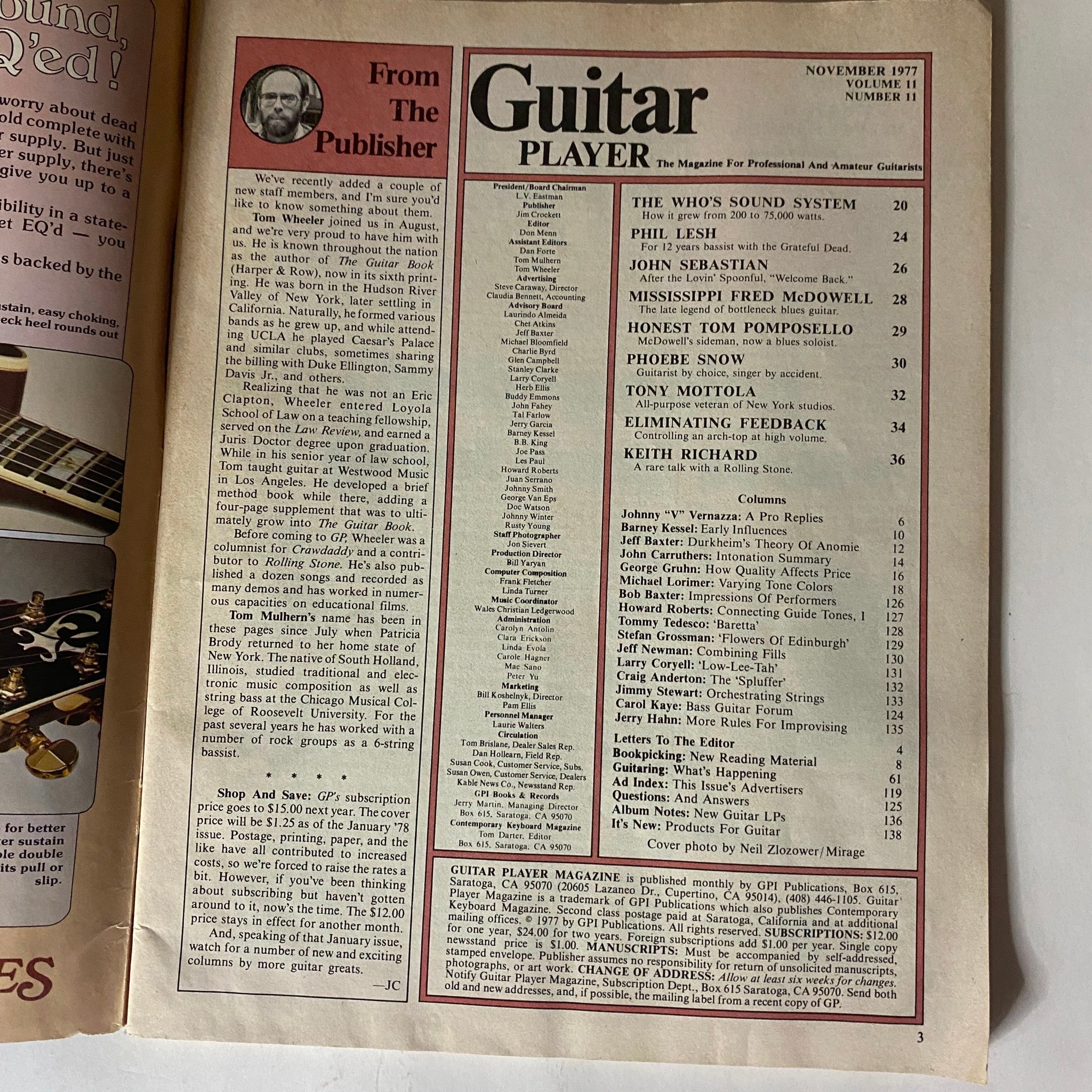 VTG Guitar Player Magazine November 1977 Keith Richards No Label