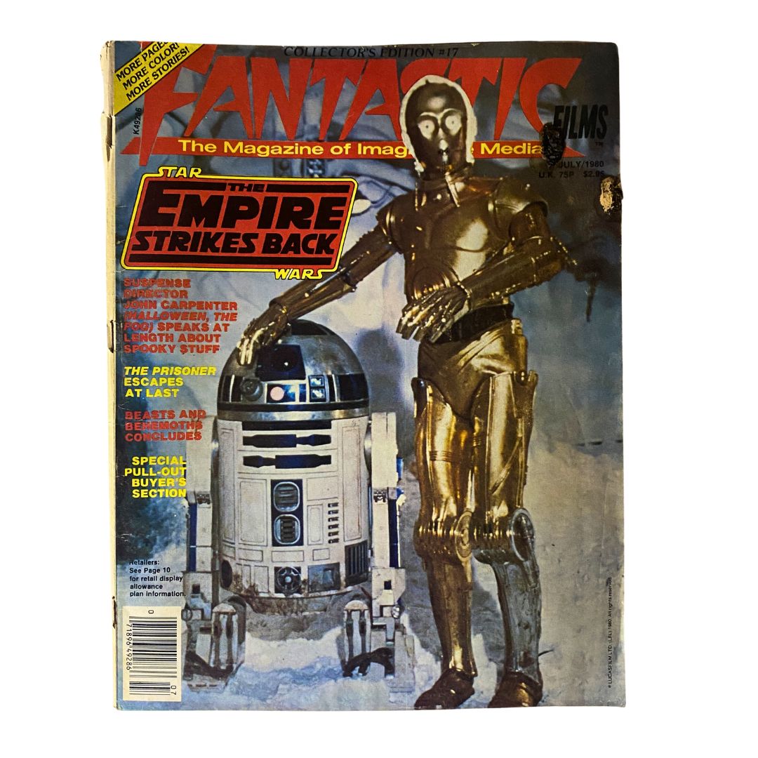 Cover of VTG Fantastics Films Magazine from July 1980 featuring The Empire Strikes Back, highlighting iconic characters C-3PO and R2-D2, showcasing vintage film memorabilia.