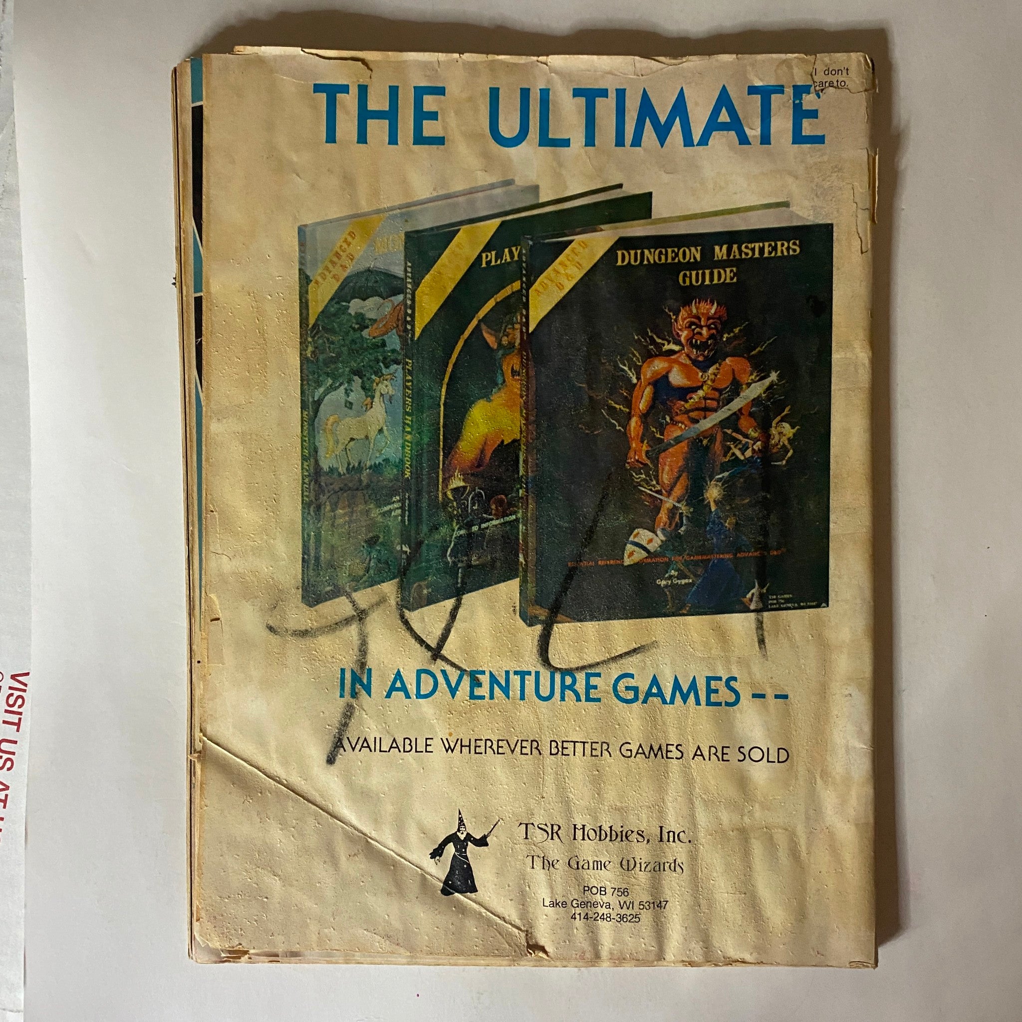 Back cover of the VTG Fantastics Films Magazine July 1980 featuring advertisements for adventure games, including Dungeon Masters Guide.