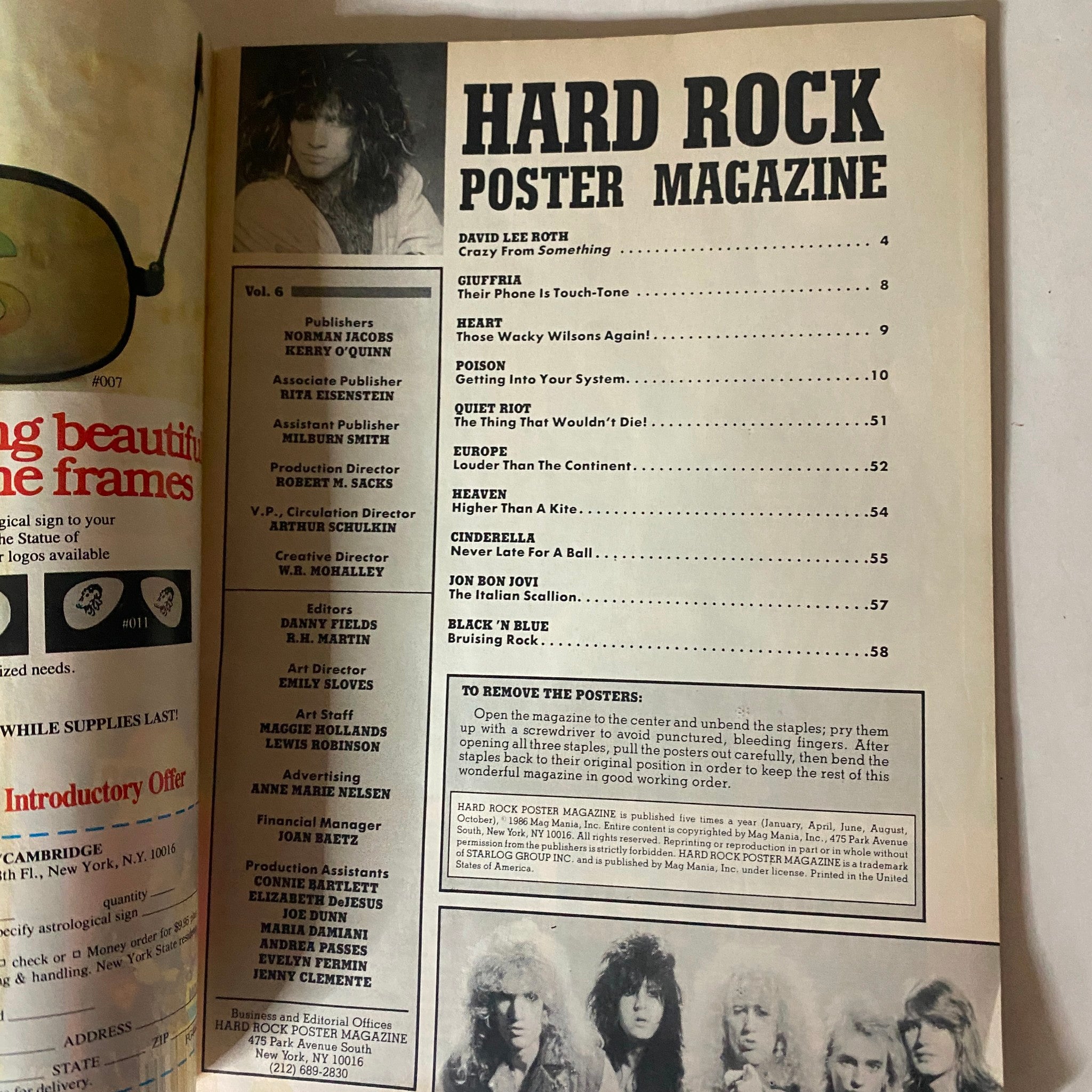 VTG Hard Rock Poster Magazine 1986 Vol 6 Jon Bon Jovi w Poster No Label