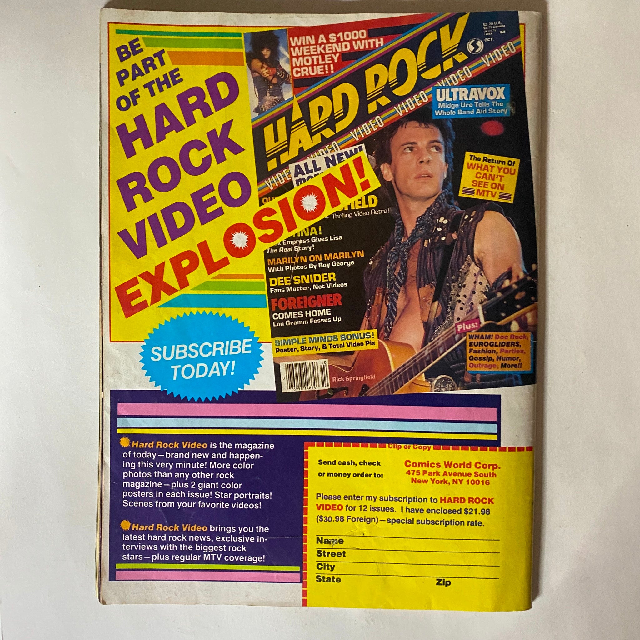 Cover of VTG Hard Rock Video Magazine February 1986 featuring Twisted Sister, with a vibrant design and content highlights including Dee Snider and subscription details.