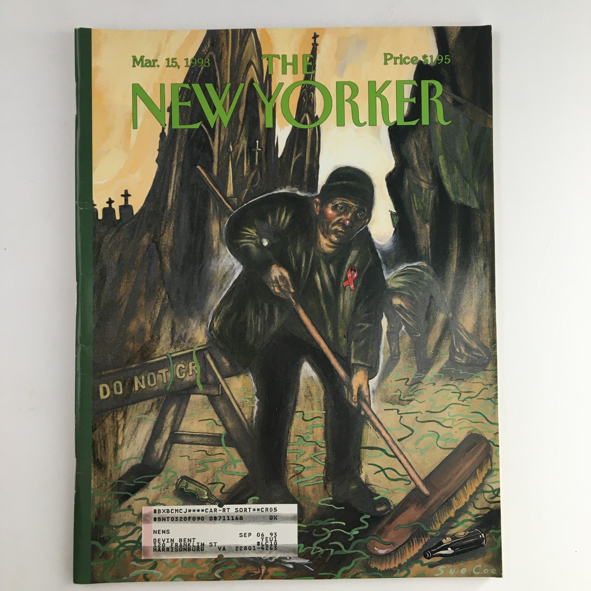 The New Yorker Magazine March 5 1993 St. Patrick's Day Broomstick by Sue Coe