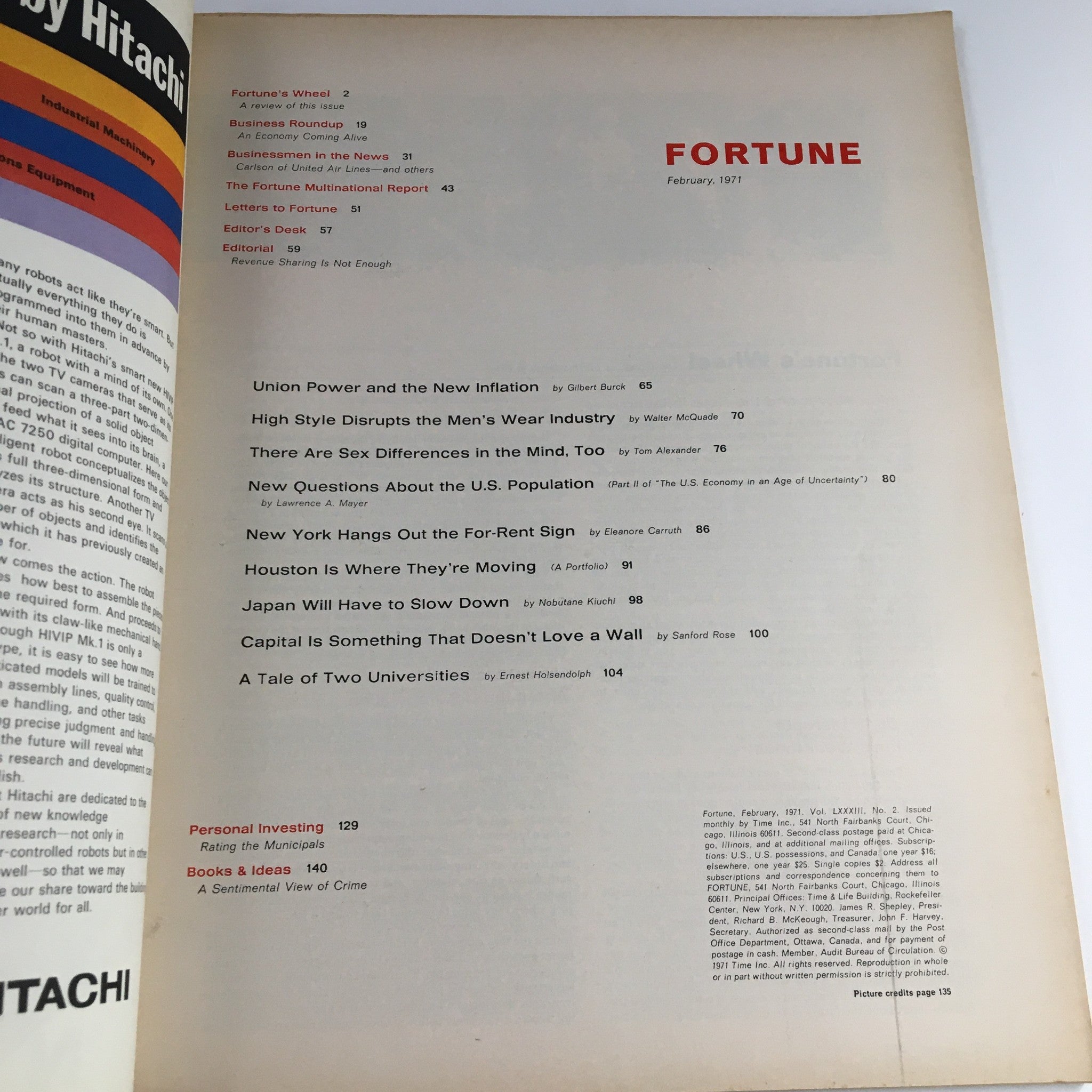 Fortune Magazine February 1971 Union Power and The New Inflation No Label